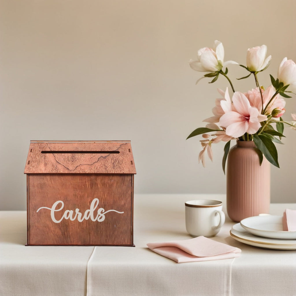 TABLZONE Elegant Wood Wedding Card Holder Box Brown for Birthdays Bridal Showers