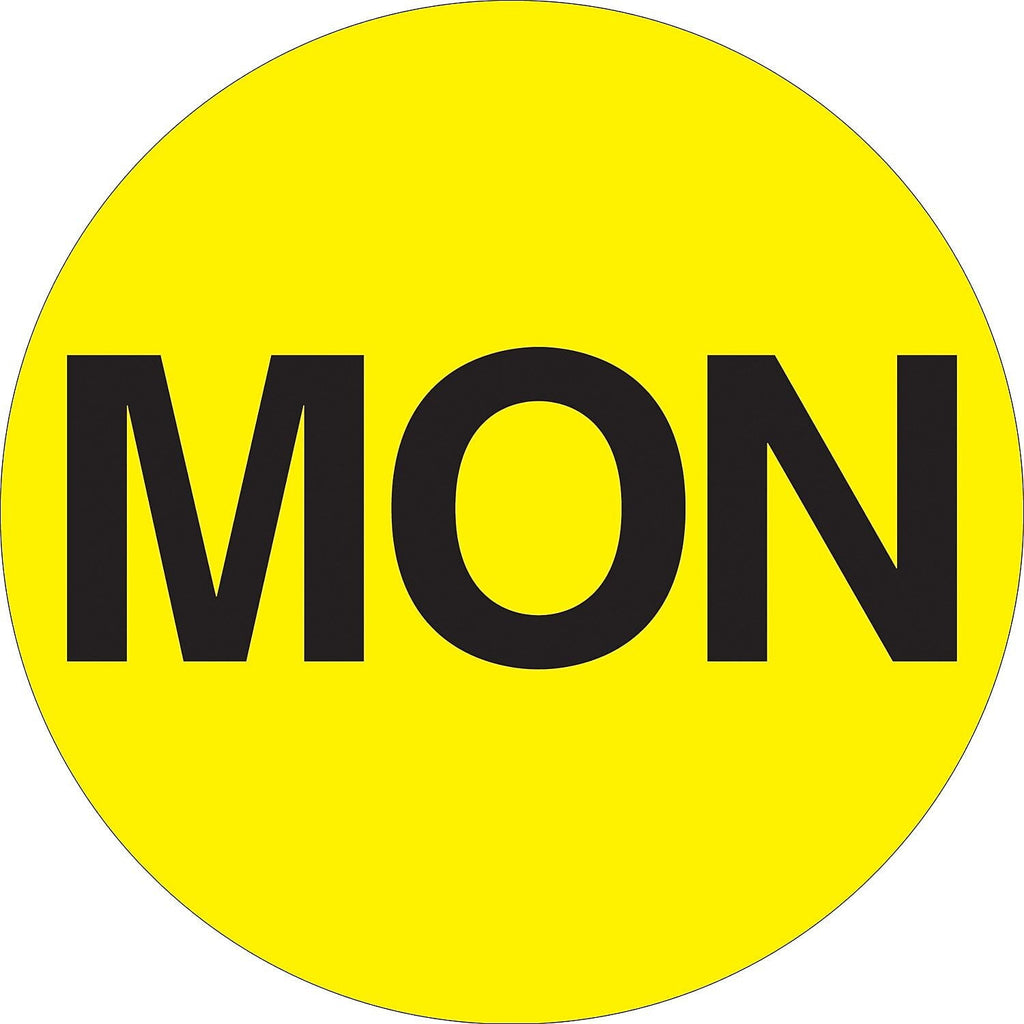 Tape Logic Inventory Circle Labels Days of the Week "MON" 2" Fluorescent Yellow DL6502