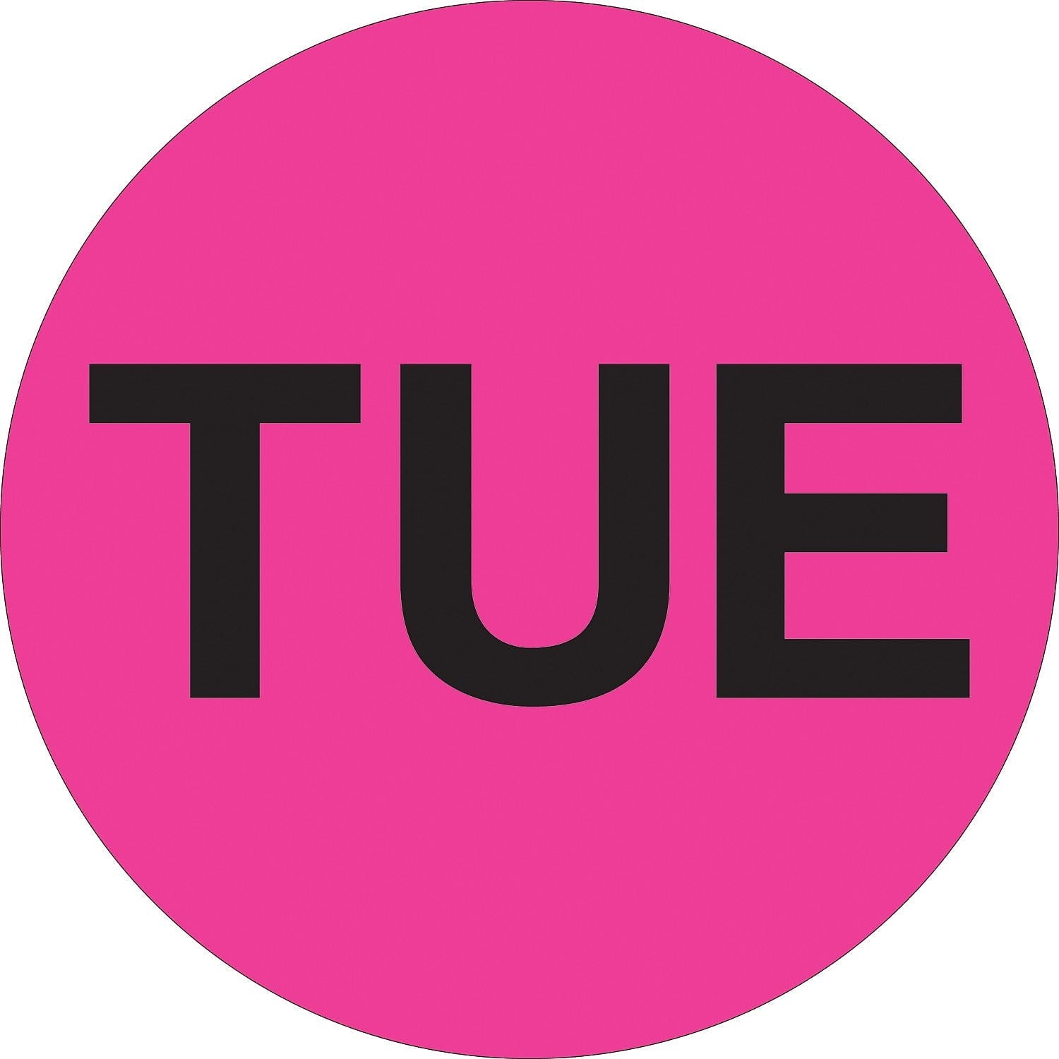 Tape Logic Inventory Circle Labels Days of the Week "TUE" 2" Fluorescent Pink 50 DL6512