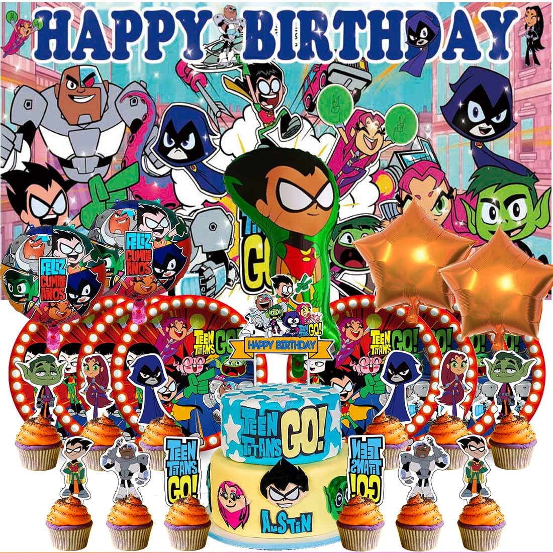 Teen Titans Go Party Supplies Decor Tableware Backdrop Banner Cake Topper Balloons Birthday Decorations