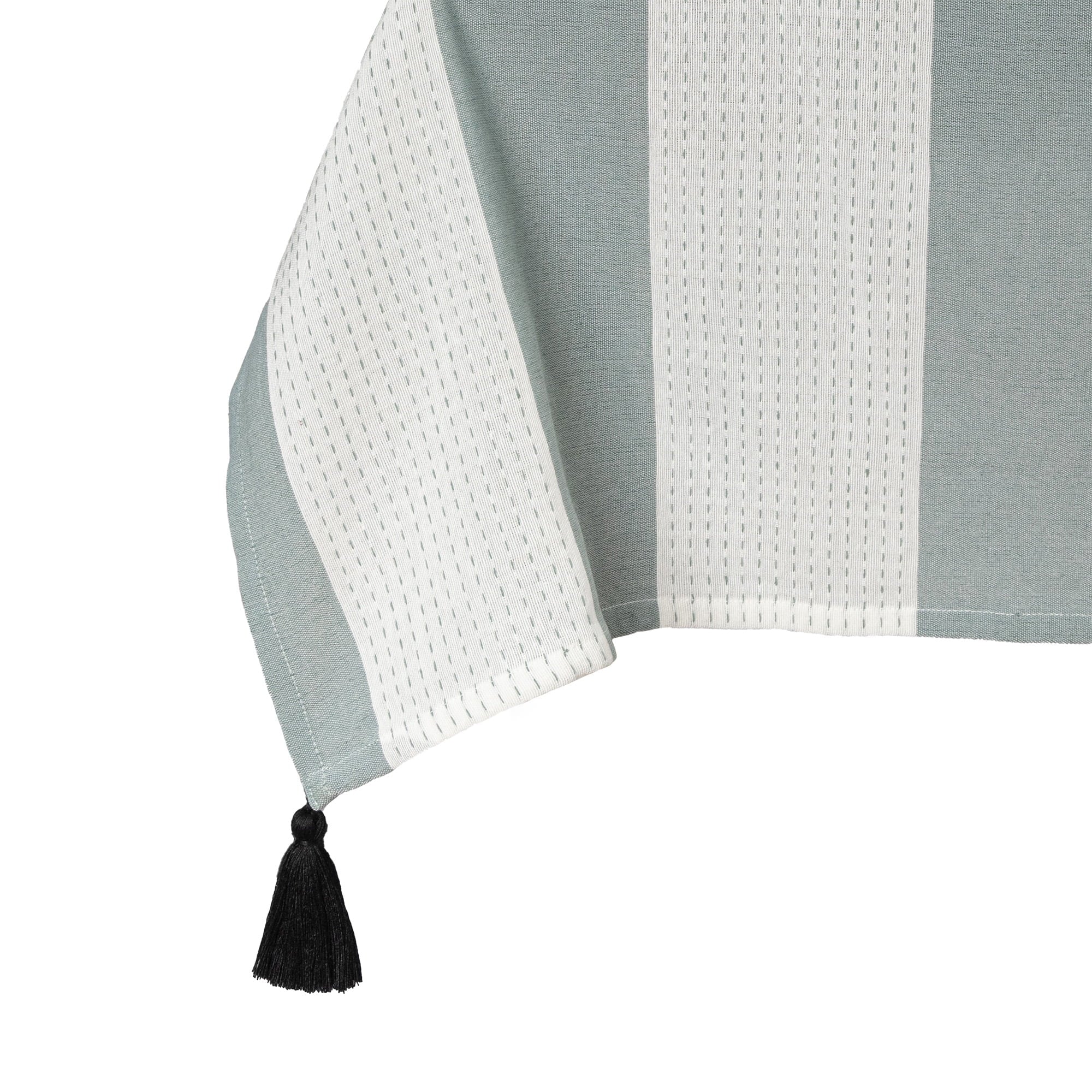 (2 pack) Thyme & Table 102" Rectangle Tablecloth, Green and White with Black Tassels