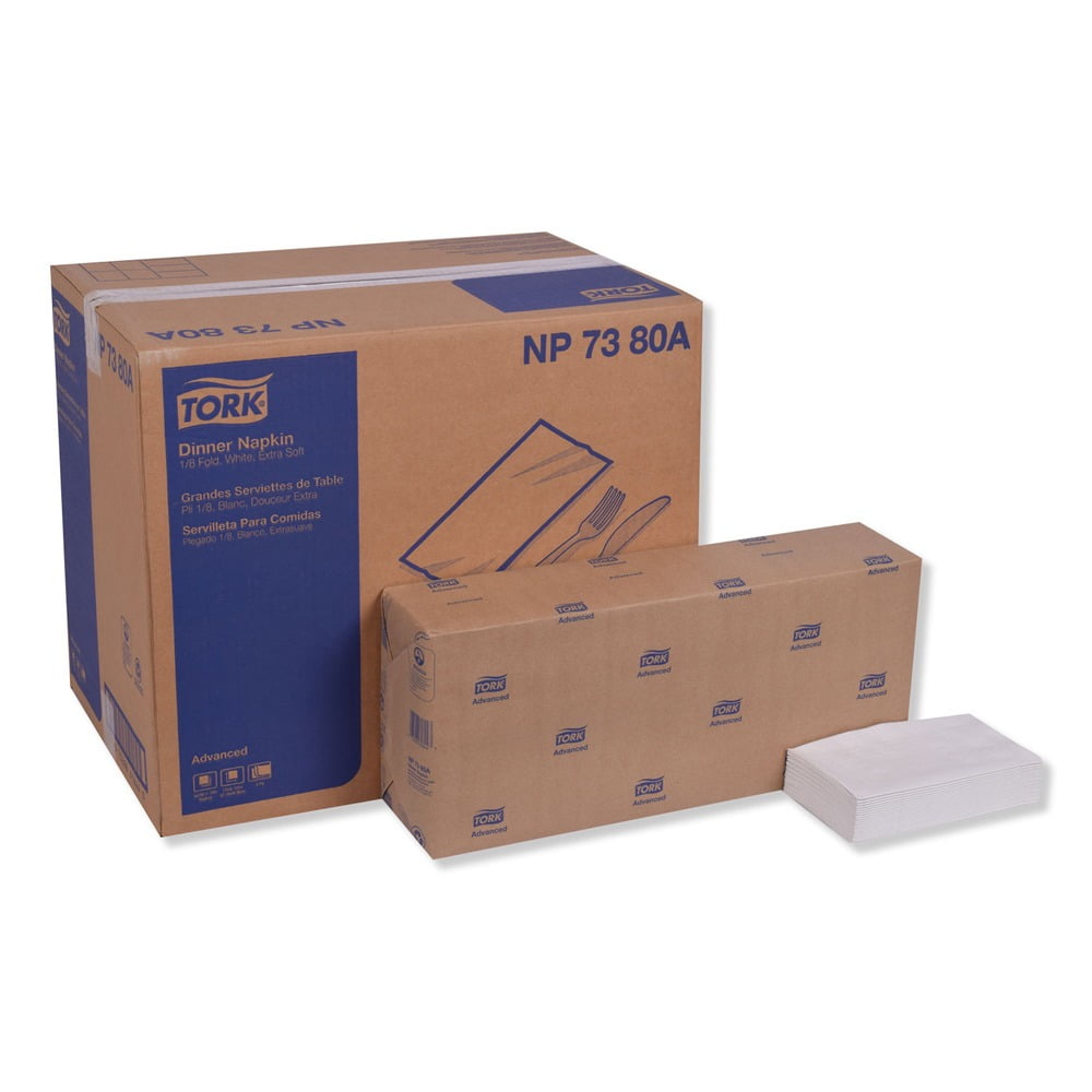 Tork NP7380A 3-Ply 17 in. x 16.125 in. 1/8 in. Fold Advanced Dinner Napkin - White (1740/Carton)