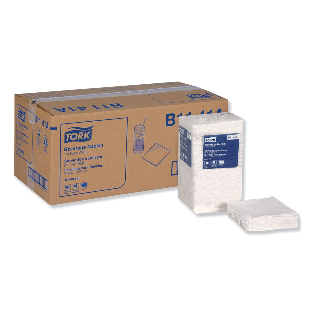 Tork Universal Beverage Napkin, 1-Ply,9.125x9.125, 1/4 Fold,Poly-Pack,White, 4000/CT -TRKB1141A