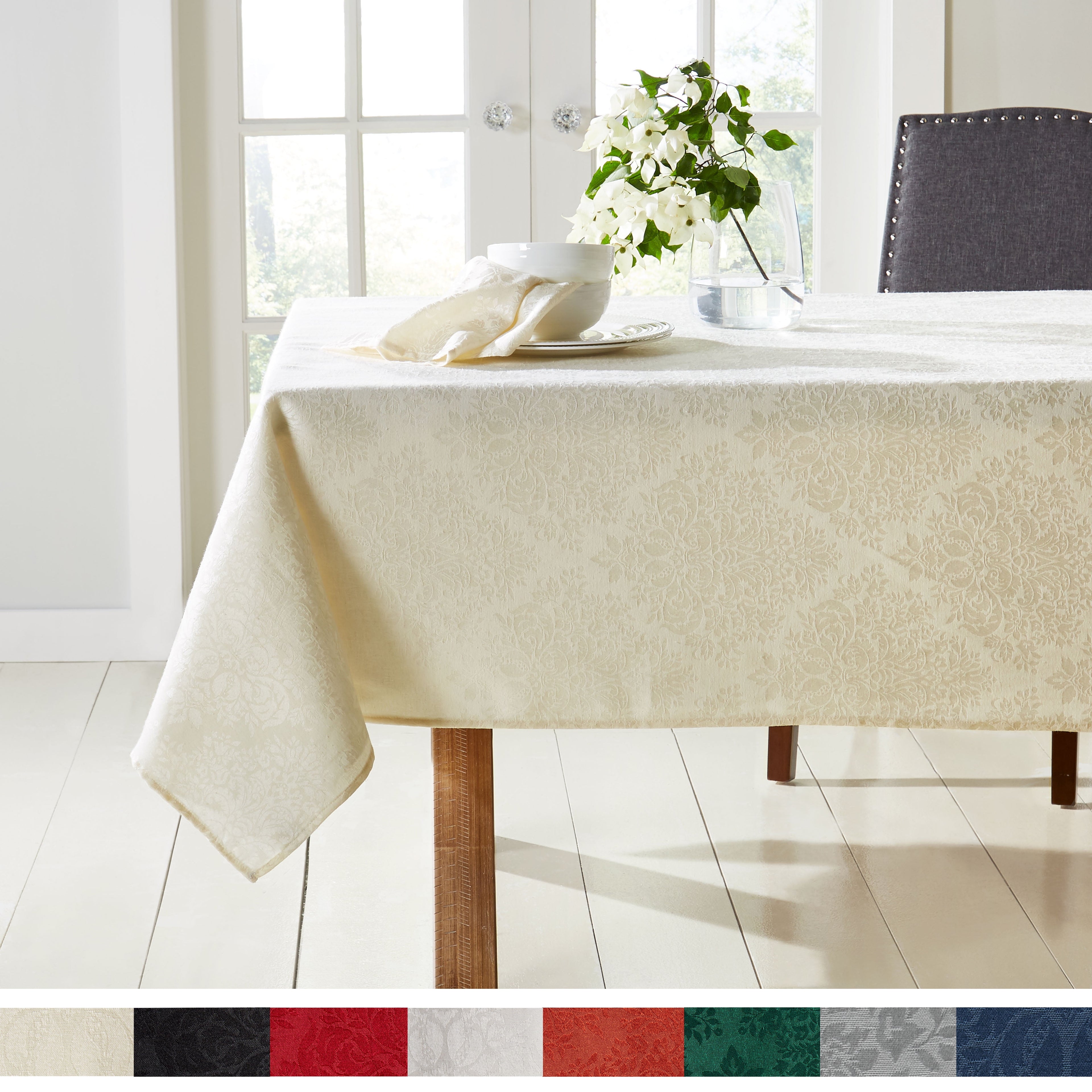 Town & Country Living Lexington Damask Tablecloth-Traditional/Stain Resistant/Machine Washable/Cotton Polyester Blend, 60"x102" Rectangle Red
