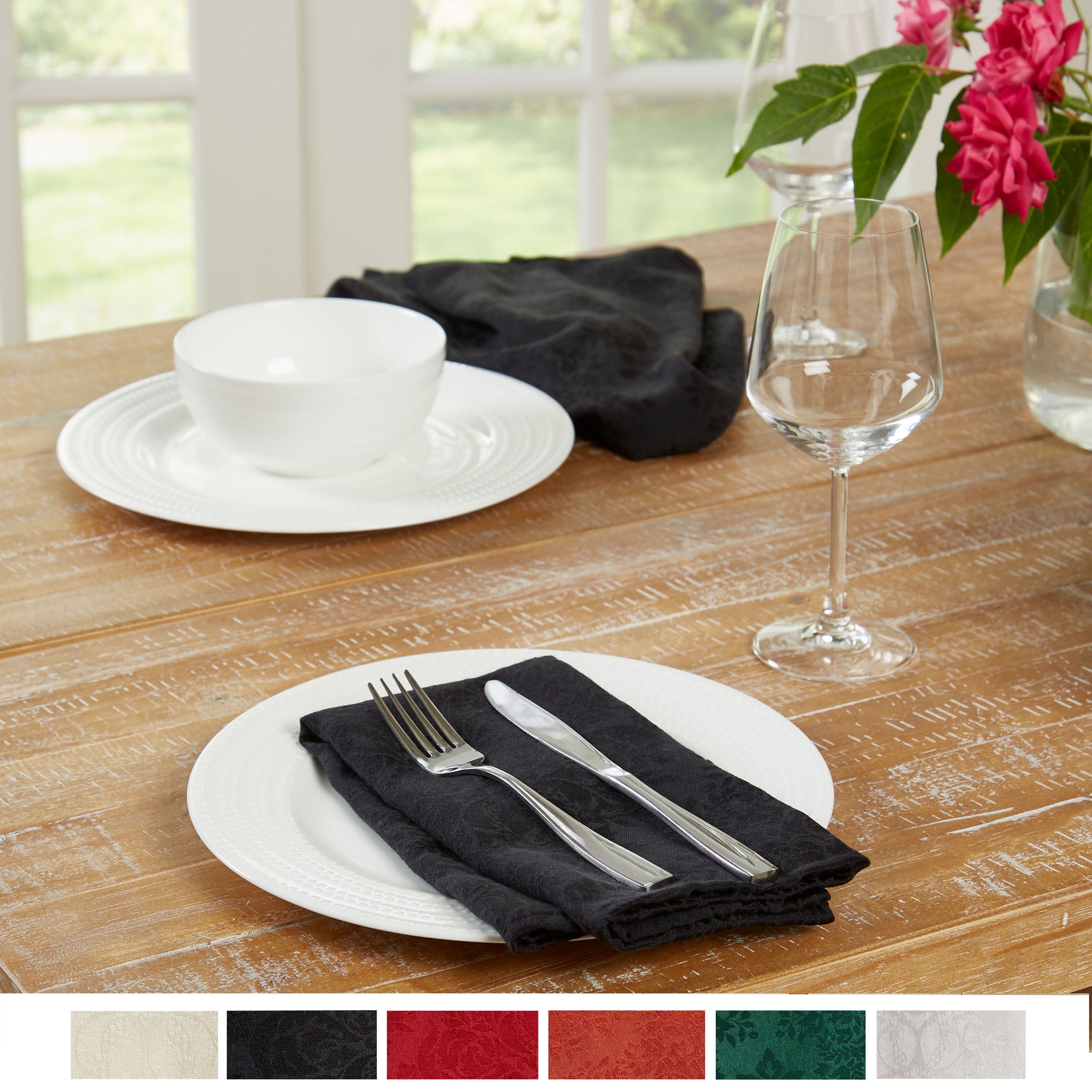 Town & Country Living Lexington Damask Tablecloth-Traditional/Stain Resistant/Machine Washable/Cotton Polyester Blend, 60"x102" Rectangle Red