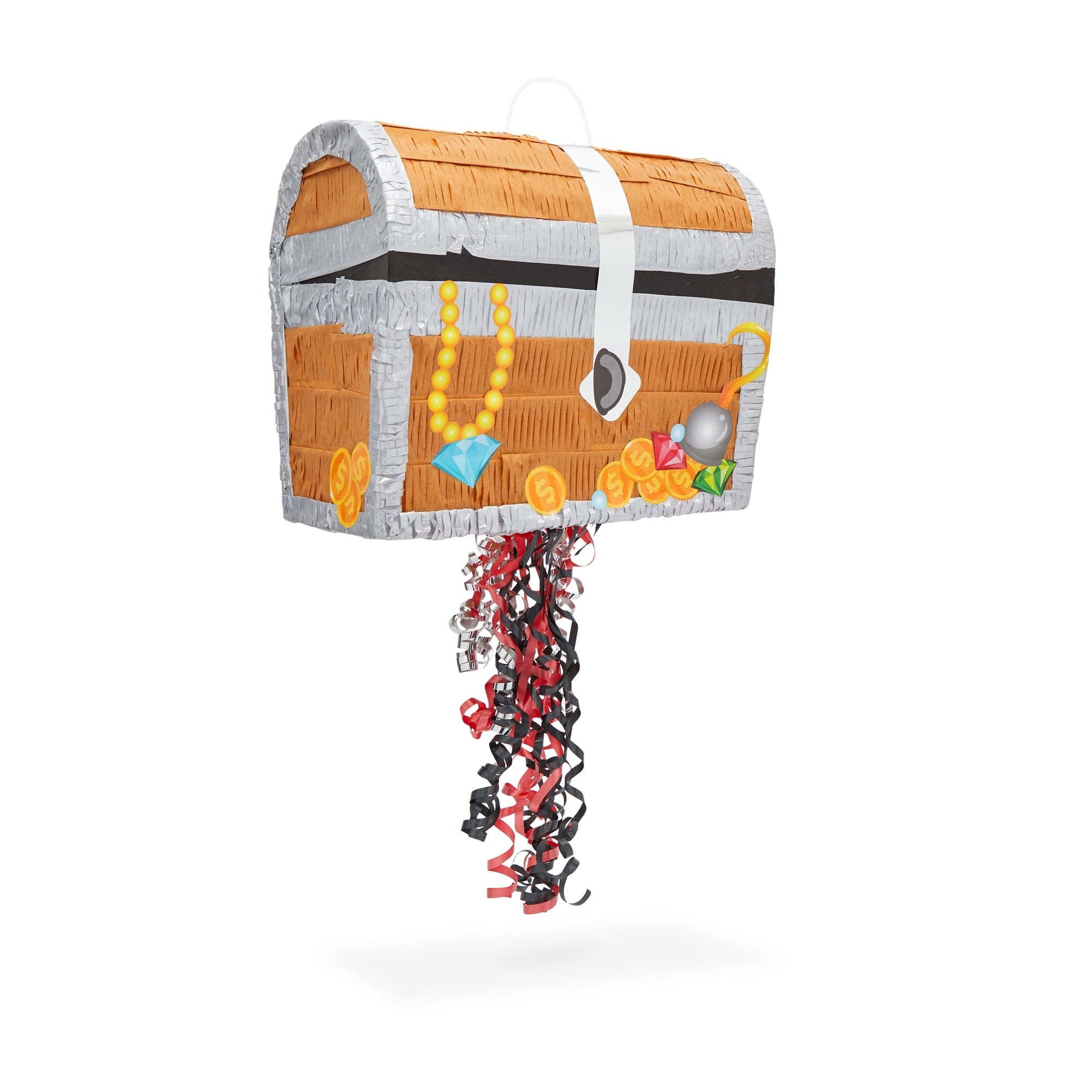 Treasure Chest Pinata - Pull String Pirate Themed Pinata, Under the Sea, Adventure Themed Party Decorations (Small, 12 x 6.5 x 10 In), For Ages 3+