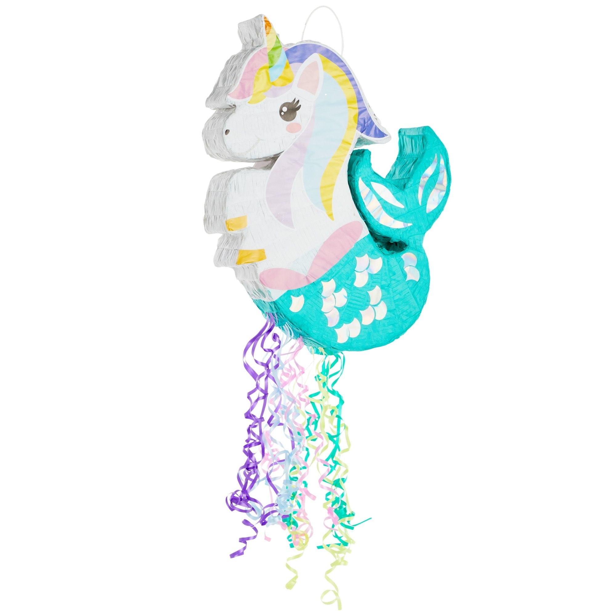 Unicorn Mermaid Pinata - Pull String Pinata for Girls Under the Sea Party Decorations, Rainbow Birthday (Small, 16.5x13x3 In), For Ages 3+