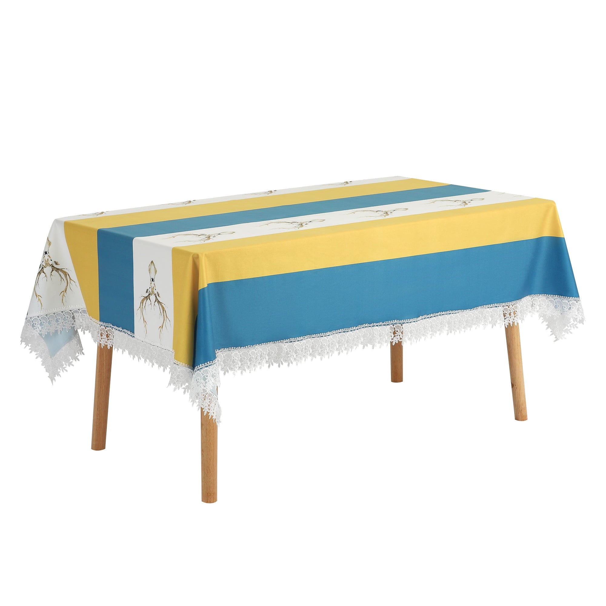 Unique Bargains Lace Rectangle Decor Macrame Polyester Kitchen Party Tablecloth Yellow Blue 59x79 Inch