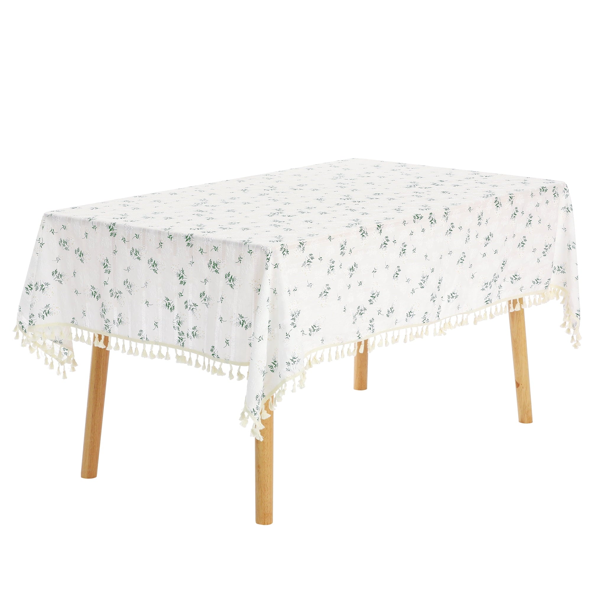 Unique Bargains Rectangle Cotton Linen Fabric Table Cover Tablecloth Tassel 55"x71"
