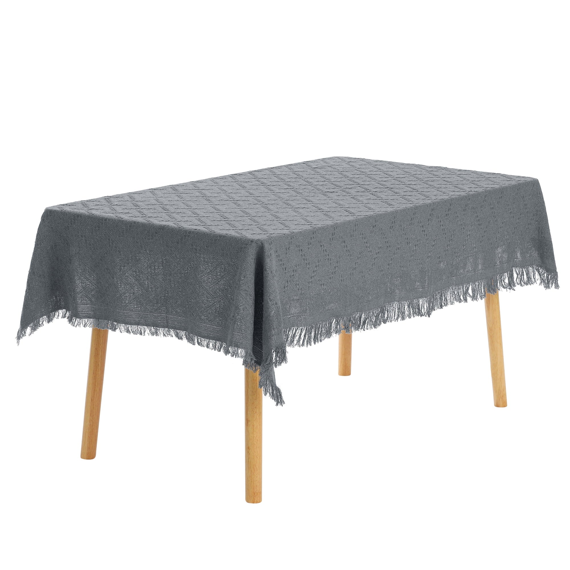 Unique Bargains Rectangle Cotton Linen Table Cover with Tassels for Dining Table White 51"x71"