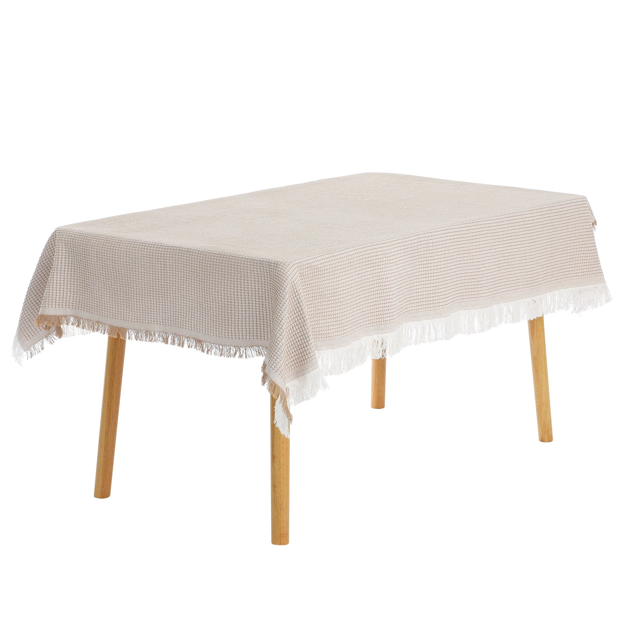 Unique Bargains Rectangle Cotton Linen Table Cover with Tassels for Dining Table White 51"x71"