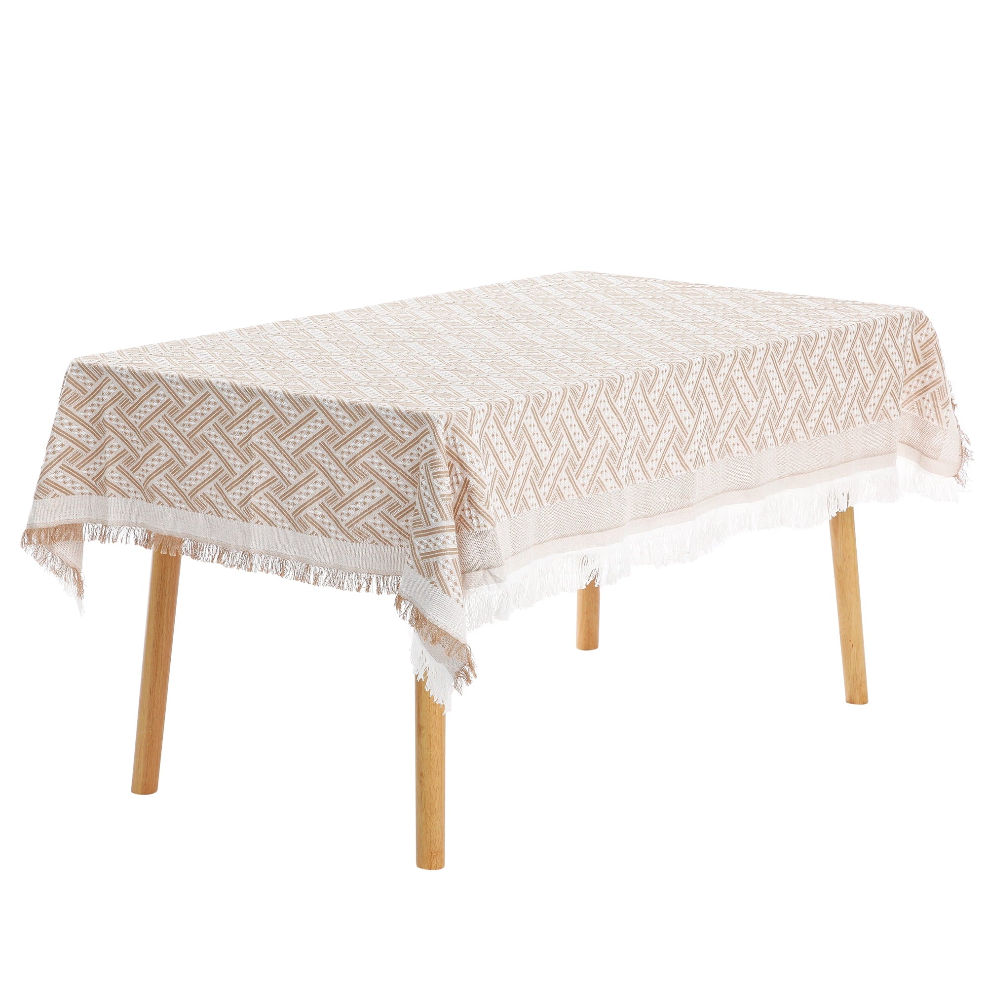 Unique Bargains Rectangle Cotton Linen Table Cover with Tassels for Dining Table White 51"x71"