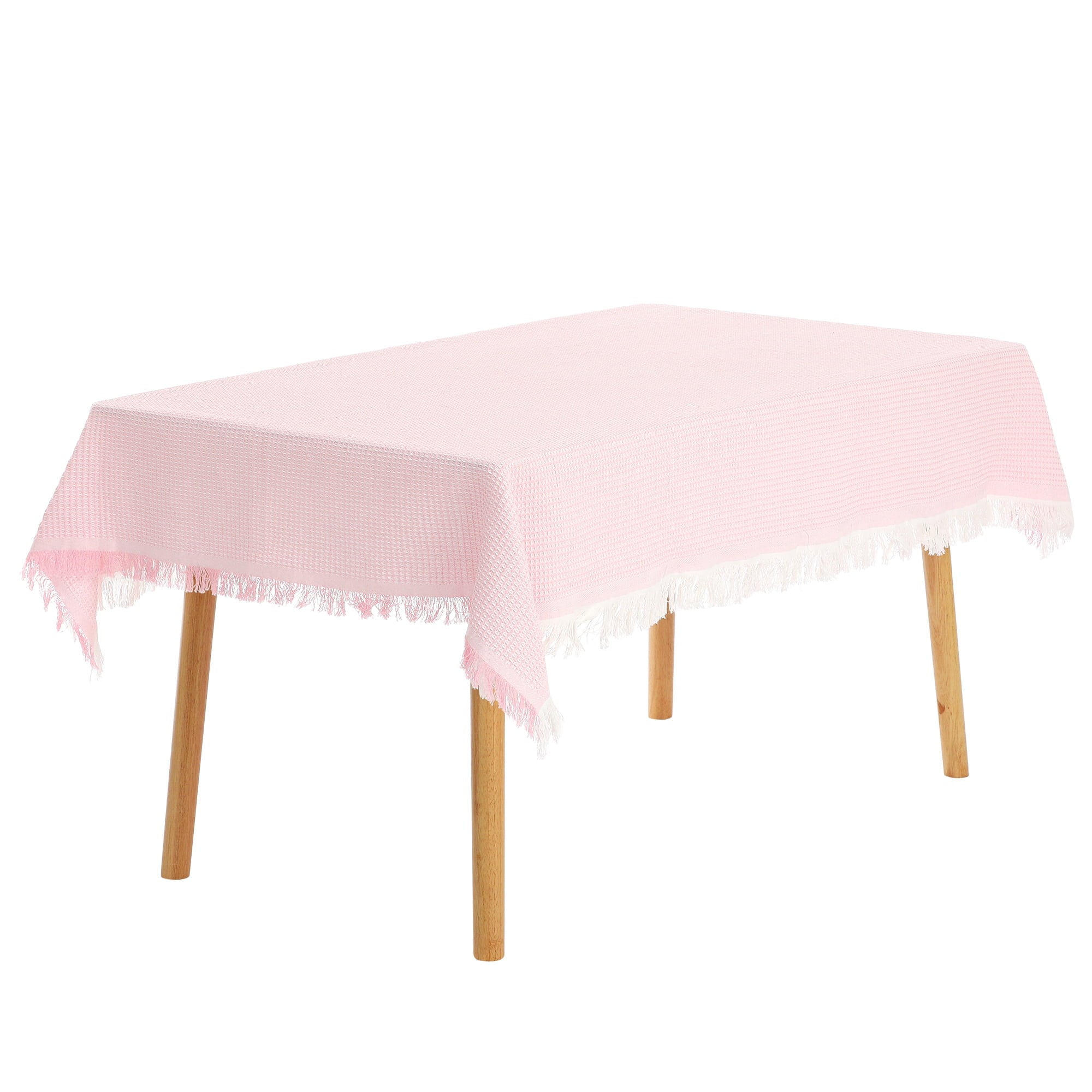 Unique Bargains Rectangle Cotton Linen Table Cover with Tassels for Dining Table White 51"x71"