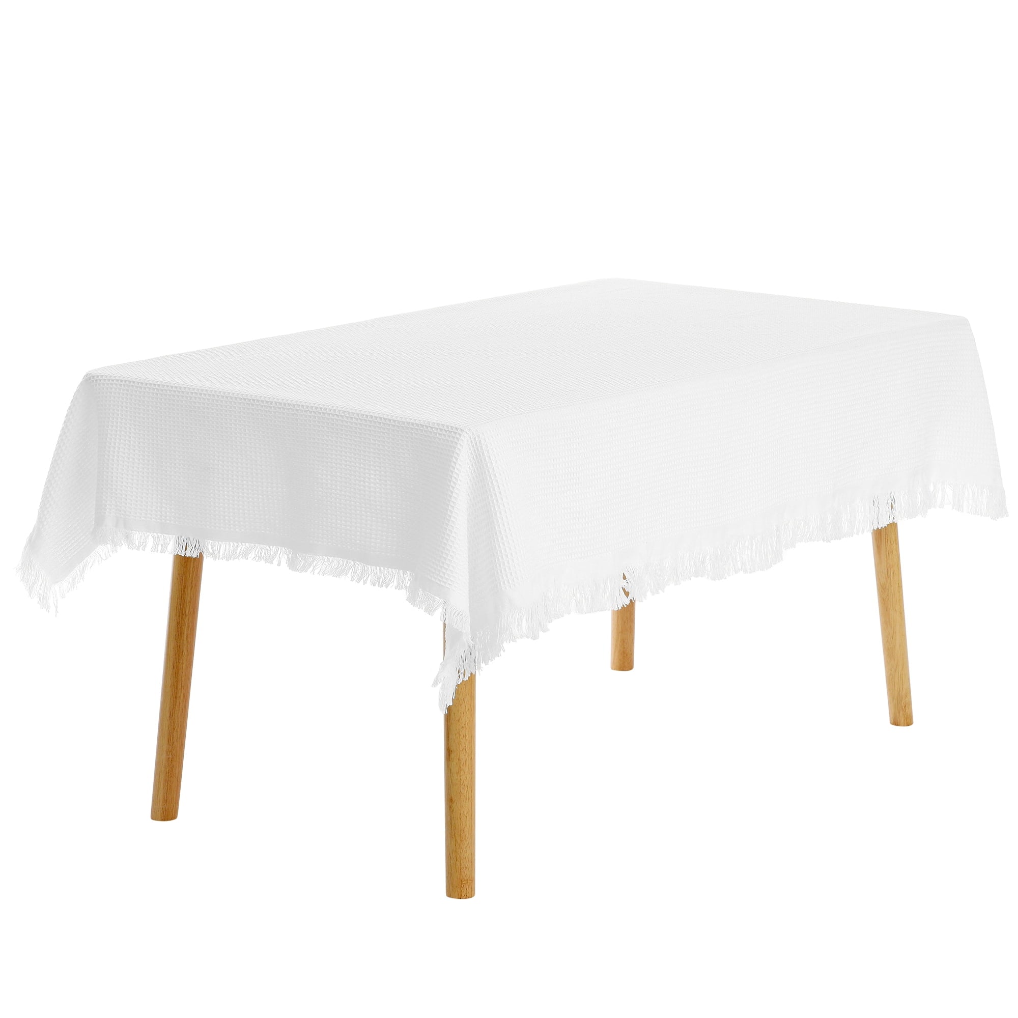 Unique Bargains Rectangle Cotton Linen Table Cover with Tassels for Dining Table White 51"x71"