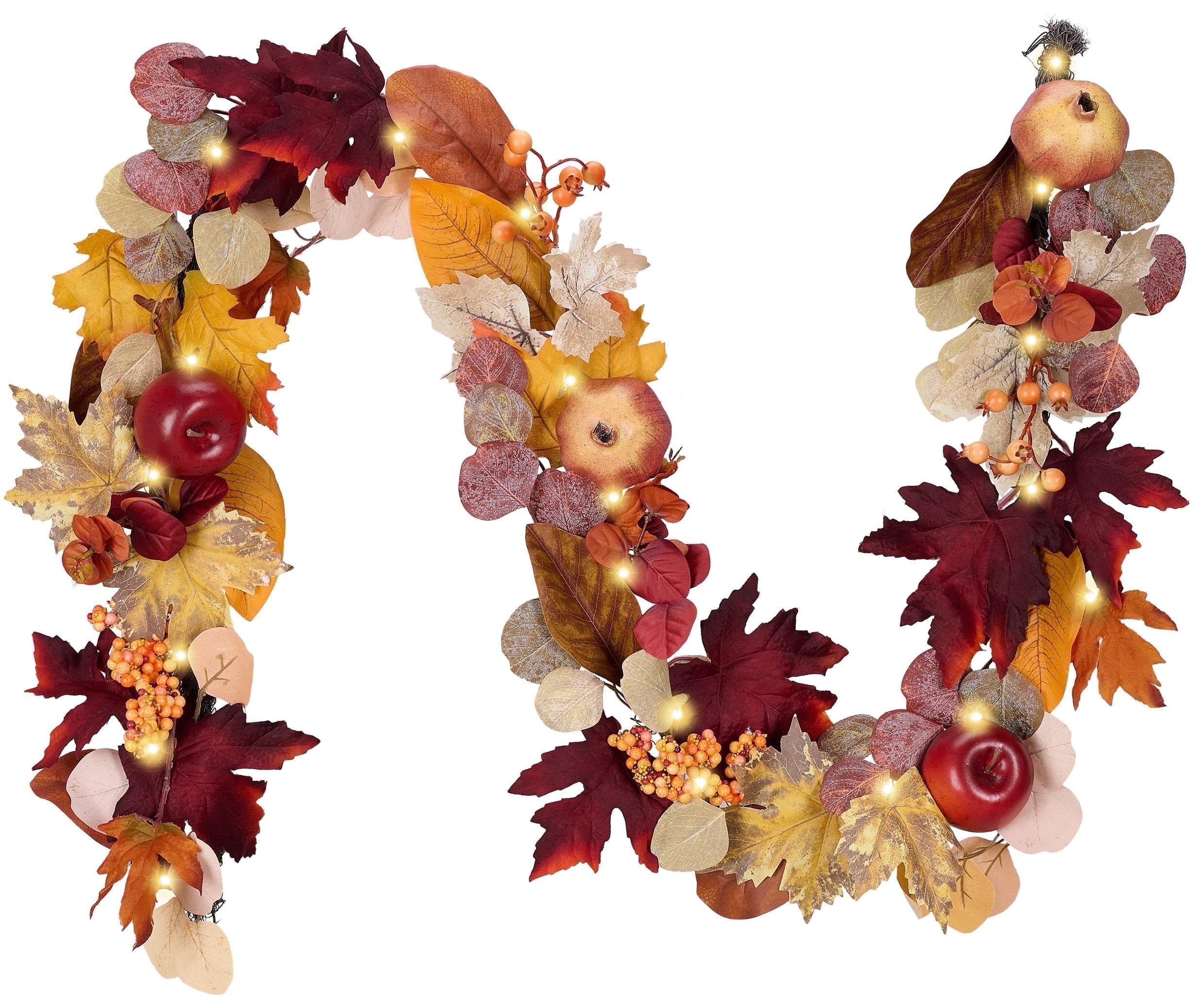 Valery Madelyn 6Ft Pre-Lit Fall Garland Lighted Harvest Garland with Red Orange White Pumpkin & Pine Cone for Thanksgiving Fireplace Farmhouse Front Door Banisters Porch