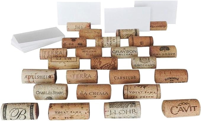 Variety of Wine Cork Place Card Holders with Cards (Set of 25)