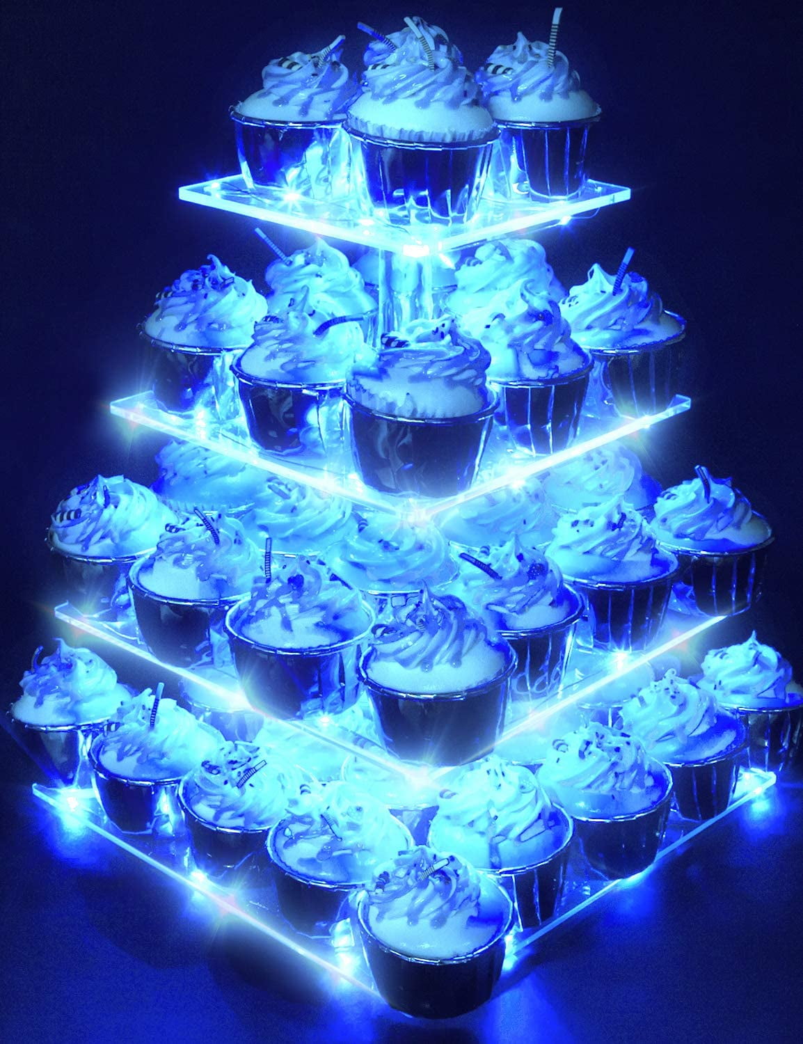 Vdomus 5-Tier Acrylic Cupcake Tower with LED Lights - Cupcake Holder and Display Stand for Weddings, Birthdays, and Parties
