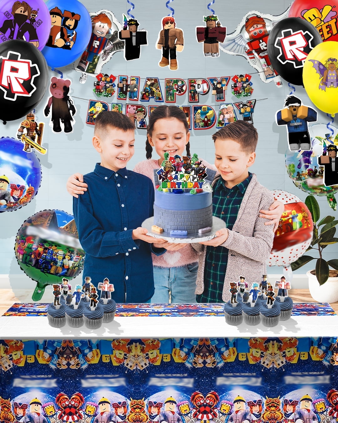 Video Game Themed Birthday Party Decorations Kit Party Supplies Banner Tablecloth Cake Topper Cupcake Toppers Balloons Hanging Swirls