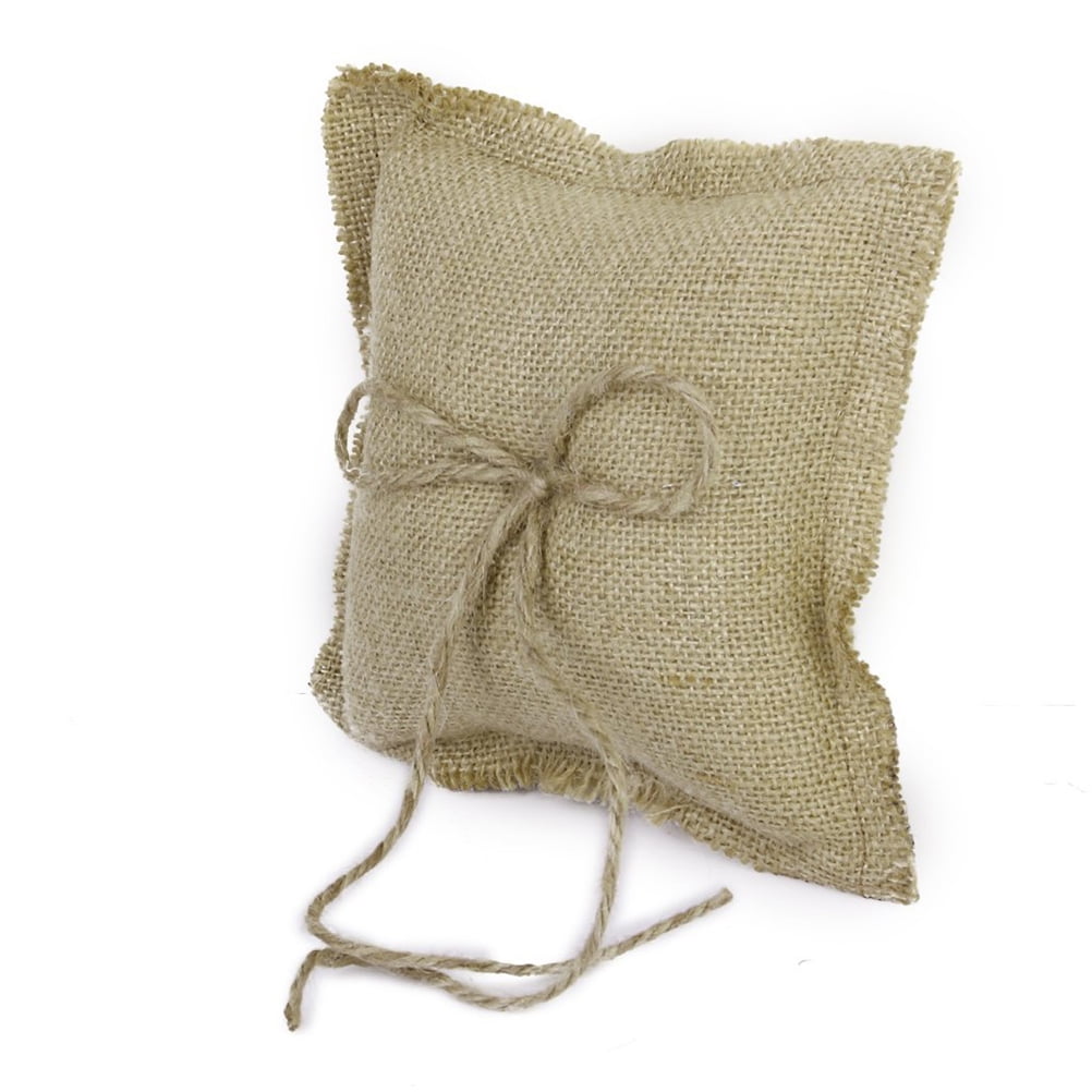 WORGEOUS Bridal Wedding Ceremony Jute Pocket Ring Bearer Pillow Cushion