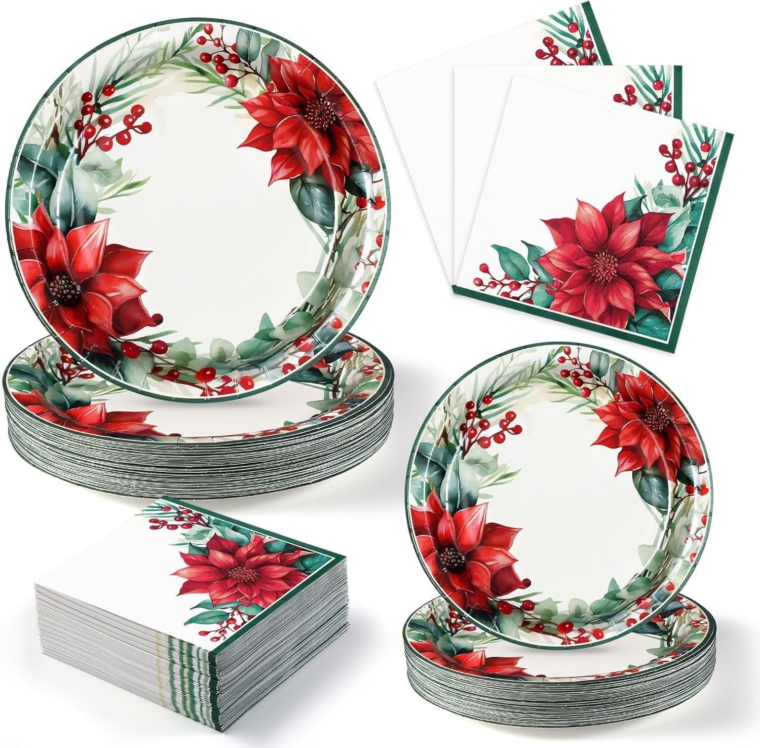 Waipfaru 200 PCS Christmas Paper Plates and Napkins Red Cardinal Bird Party Supplies Disposable Dinnerware Set for Xmas Party