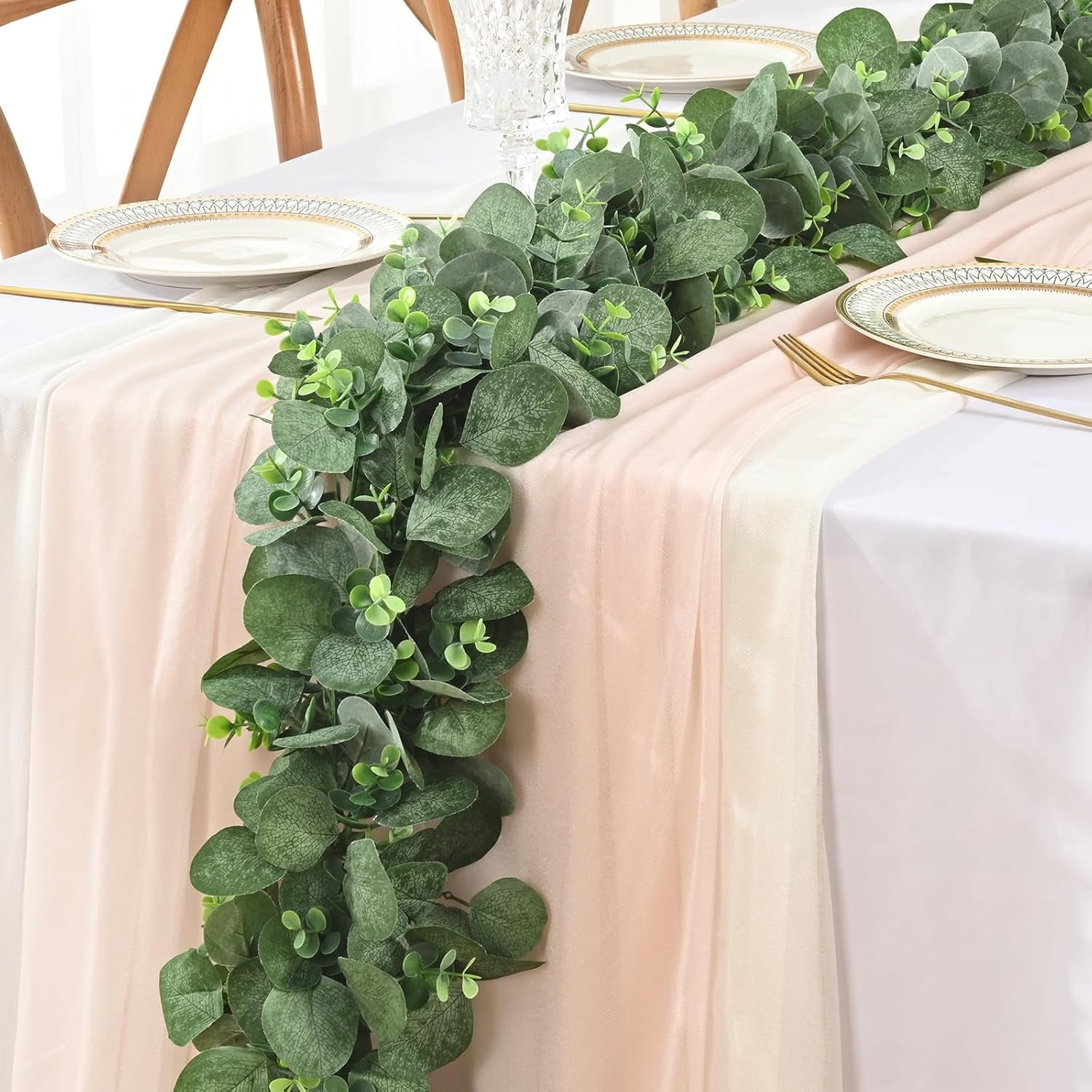 Waipfaru 4 Pack Eucalyptus Garland with Flowers,6FT Greenery Garland Decor,Artificial Eucalyptus Leaves Vines for Table Home Wedding Mantle Decoration