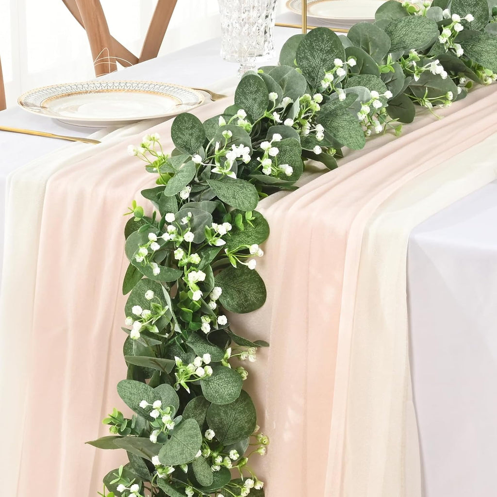 Waipfaru 4 Pack Eucalyptus Garland with Flowers,6FT Greenery Garland Decor,Artificial Eucalyptus Leaves Vines for Table Home Wedding Mantle Decoration