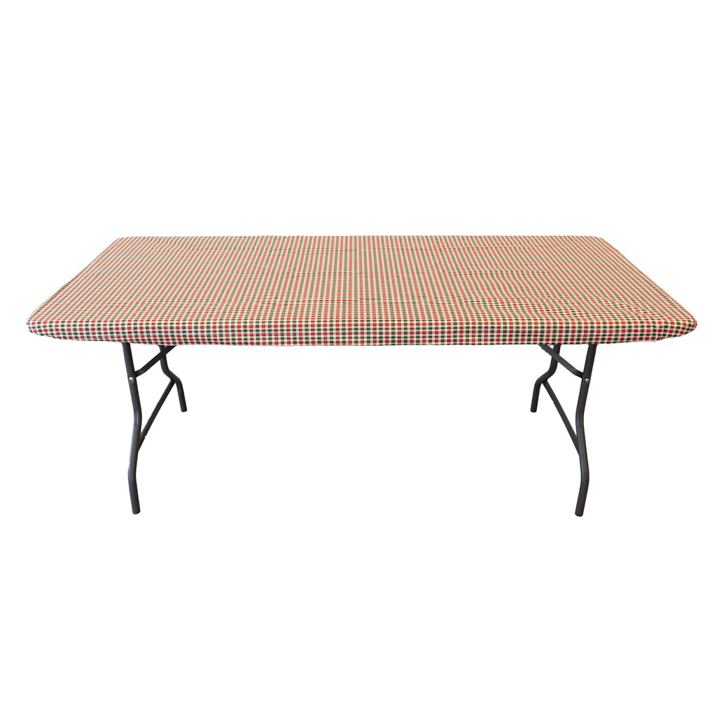 Waverly Inspirations Rectangular Elastic Fitted Table Cover Waterproof Vinyl Tablecloth With Flannel Backing, 6Ft Table, 72" x 30", Gingham Plaid, 4 PK