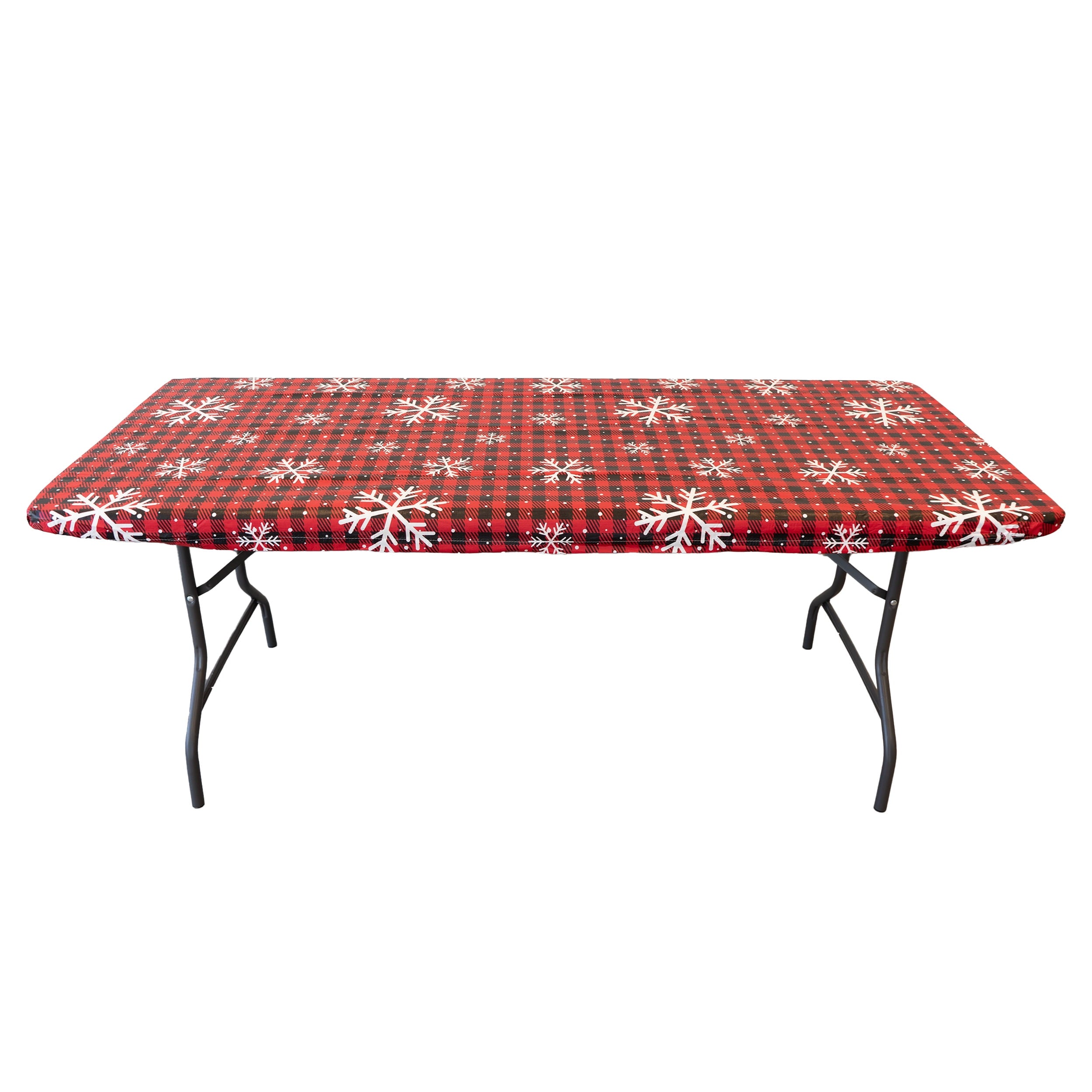 Waverly Inspirations Rectangular Elastic Fitted Table Cover Waterproof Vinyl Tablecloth With Flannel Backing, 6Ft Table, 72" x 30", Gingham Plaid, 4 PK