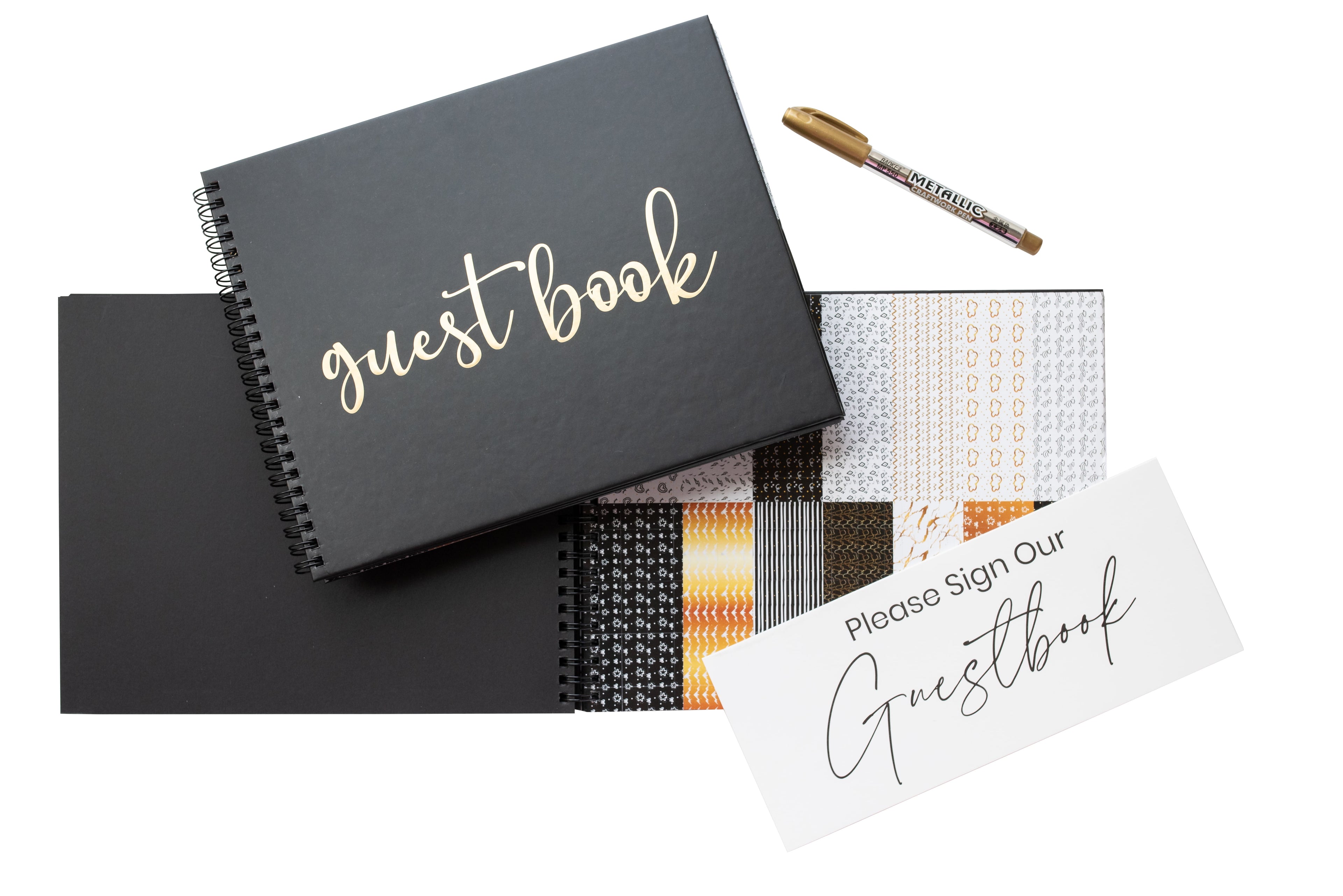 Graduation Guest Book for Polaroid Pictures, Black Spiral Hardcover with Blank Pages for Funerals, Weddings, Parties