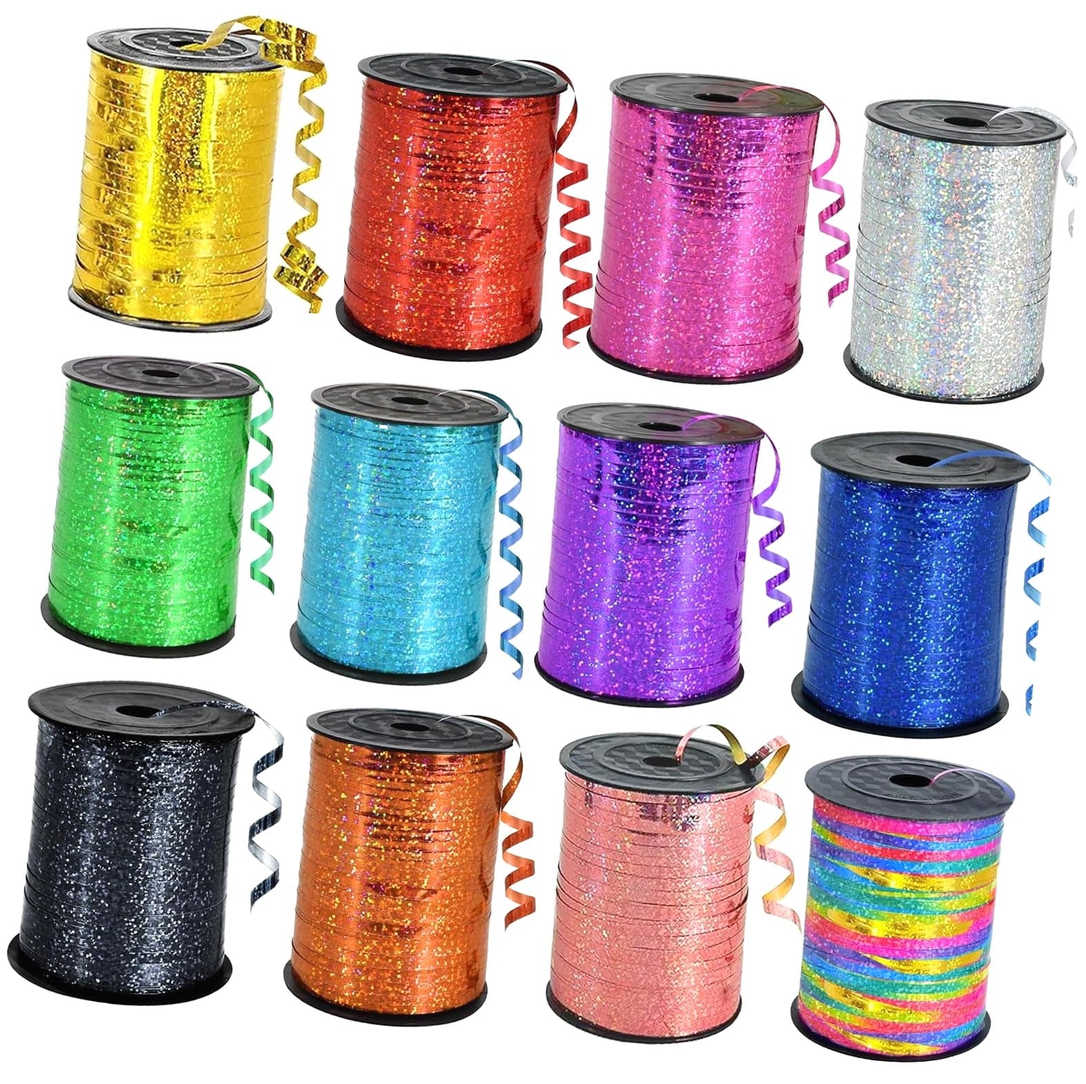 Wellsay 12 Rolls Glitter Curling Ribbons for Balloon, Christmas, Wrap, Birthday Party – Assorted Metallic Sparkling Colors for and Craft, Party