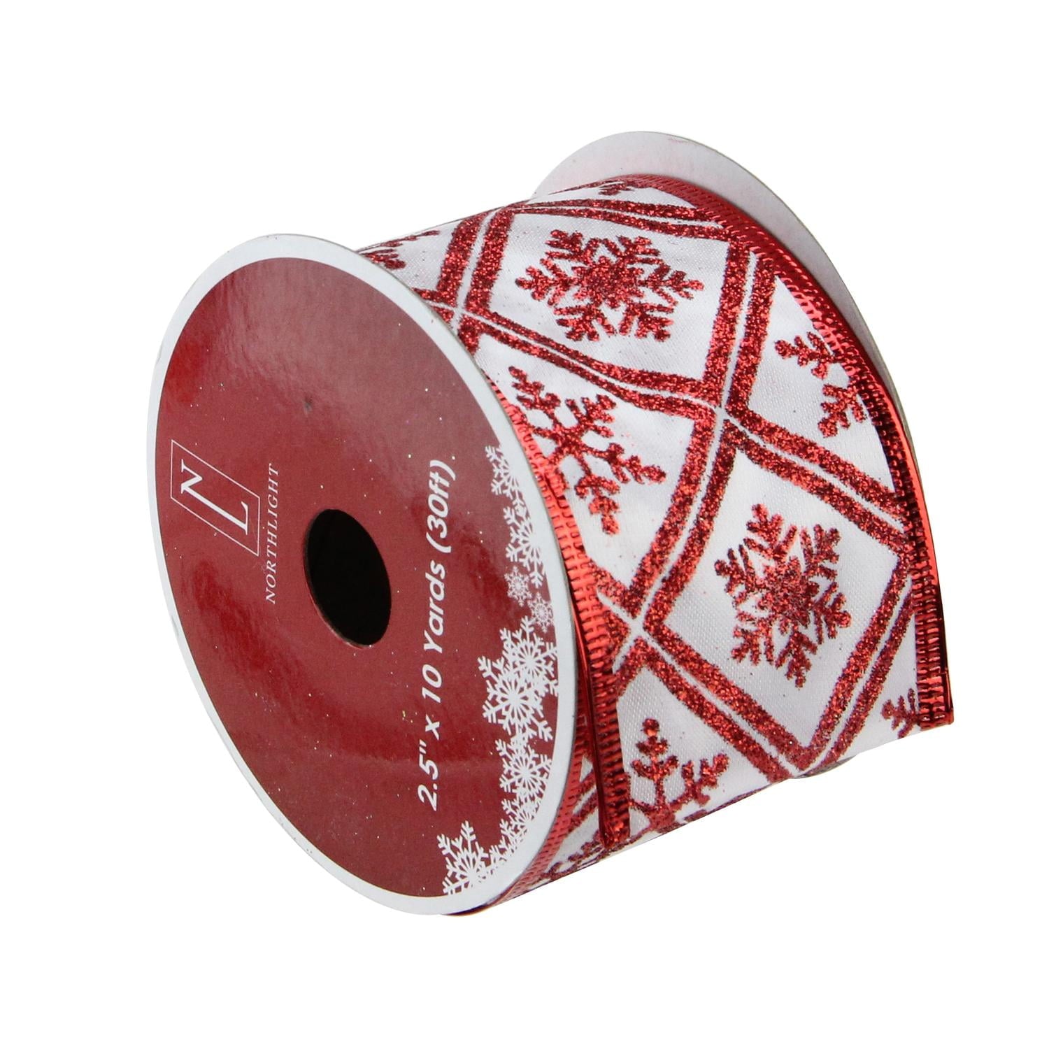White & Red Snowflake Wired Christmas Craft Ribbon