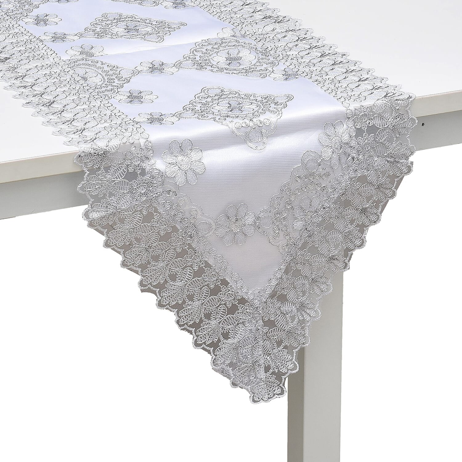Shop LC White Farmhouse Table Runner 72 Inches Long for Dining Doilies Embroidered Boho Style Polyester Room Decor Kitchen Rustic Lace Tablecloth for Wedding Decorations Birthday Gifts
