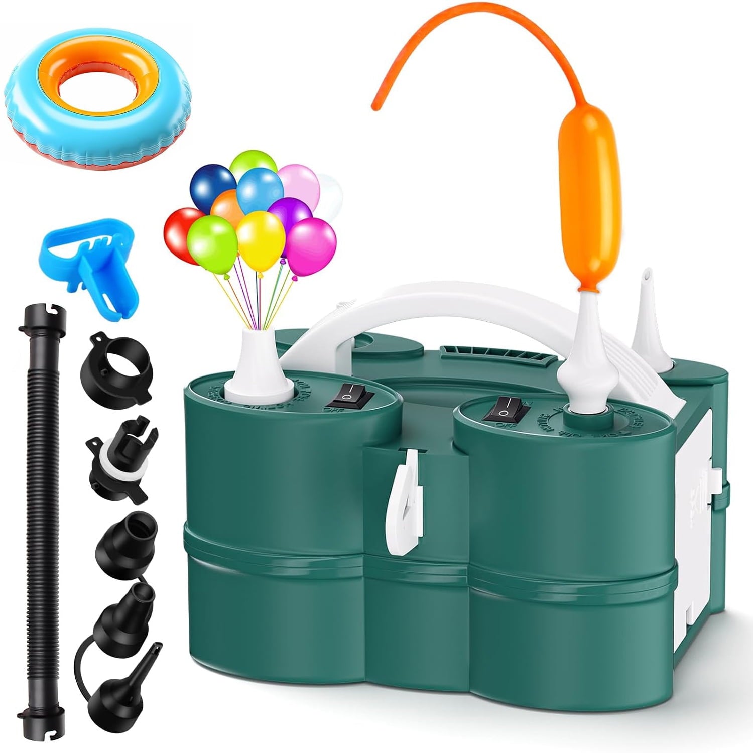 Wiher Balloon Pump, 3-in-1 Portable Electric Air Pump for Inflatables and Balloons, with Hose Extension Quick-Fill 110V AC Inflator Deflator for Pool Floats Air Mattress Inflatables