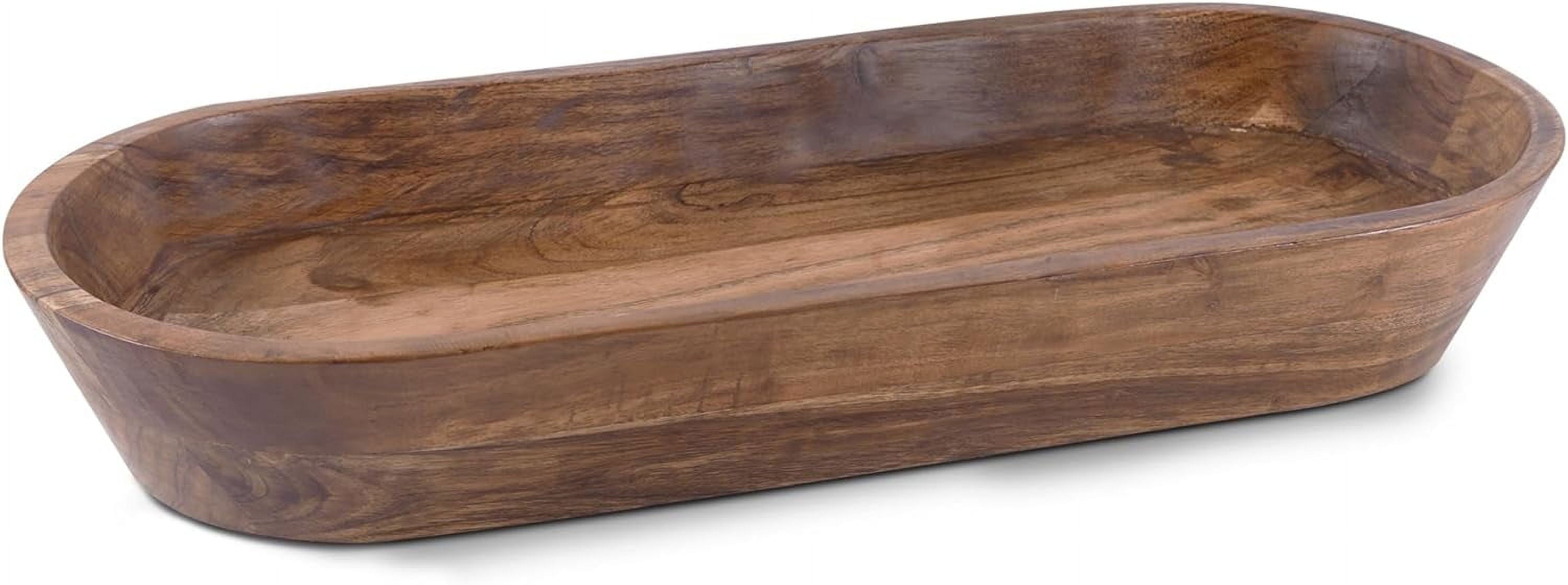 Large Wooden Dough Bowl - Dark Burnt Acacia Wood Dough Bowl - Handmade Decorative Bowls for Home Decor, Bathroom, Kitchen Counter, & More - Large Dough Bowl for Decor, Cosmetics, Keys, & More