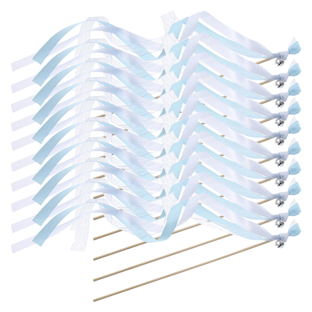 Worgeous 40 pcs Lace Ribbons Streamers Ribbon Wand Sticks Wedding Streamers with Bells Fairy Sticks Wands