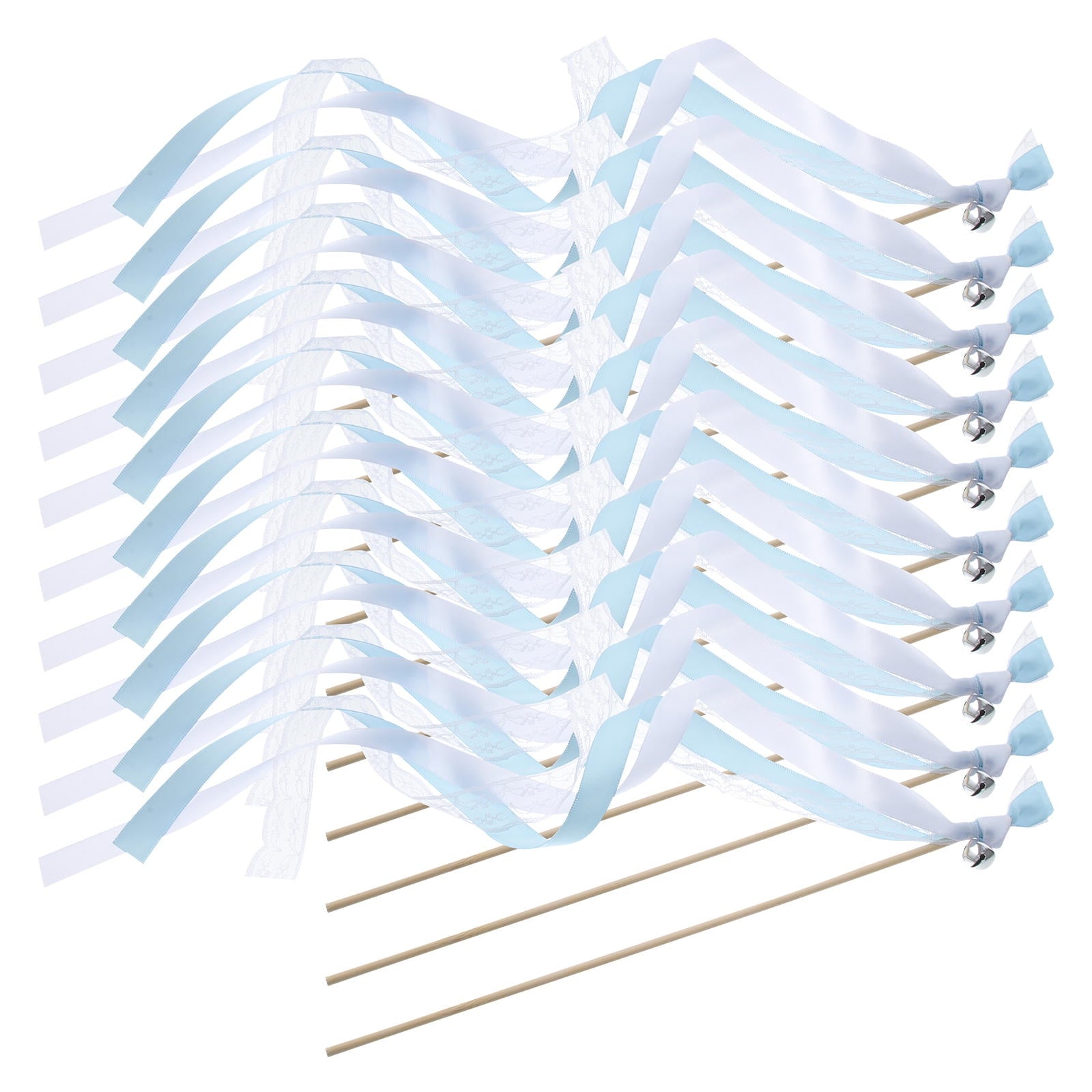 Worgeous 40 pcs Lace Ribbons Streamers Ribbon Wand Sticks Wedding Streamers with Bells Fairy Sticks Wands
