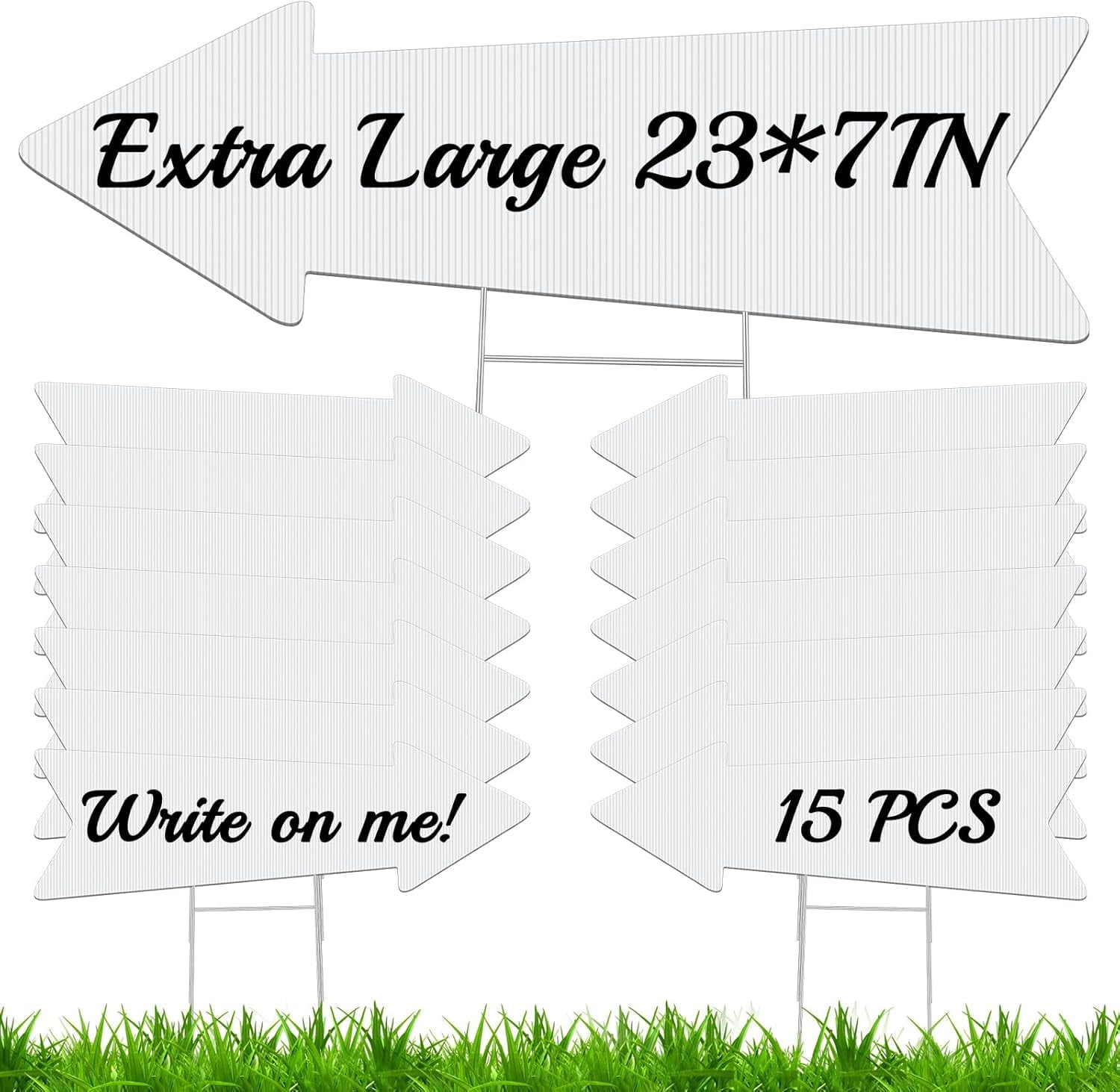 XD5-15 Pack White Blank Arrow Signs with Stakes 23 x 7 Inches Yard Sales Signs Wedding Directional Signs This Way Yard Sale for Signs Ceremony and Reception Wedding Birthday Party-5