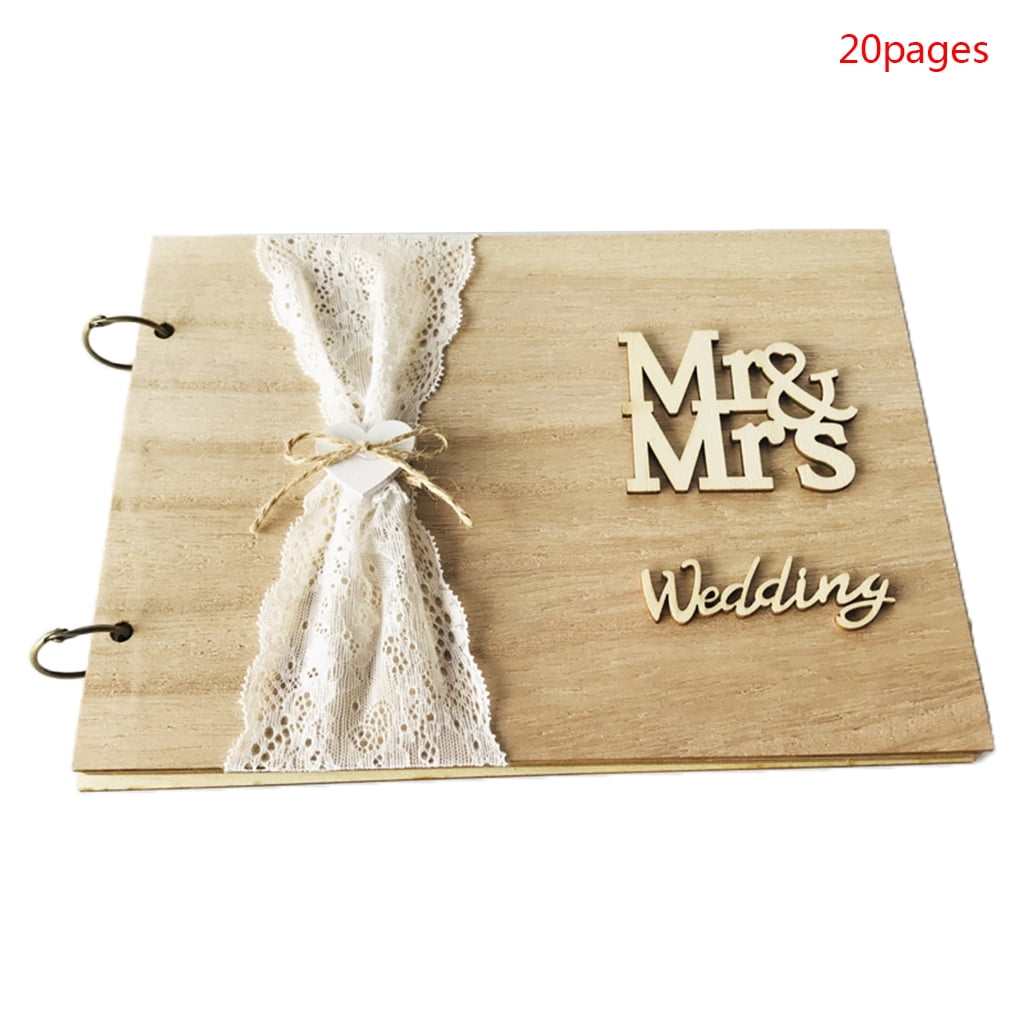 YIEMEEN Mr&Mrs Wedding Guest Book Personalized Rustic Wooden Signature Guestbook DIY Pho