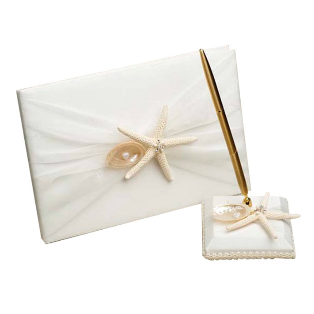 Yongwei Guest Book Beach Style Guest Sign In Book DIY Message Book Attendance Book for Engagement Wedding Ceremony with Pen and Pen Holder