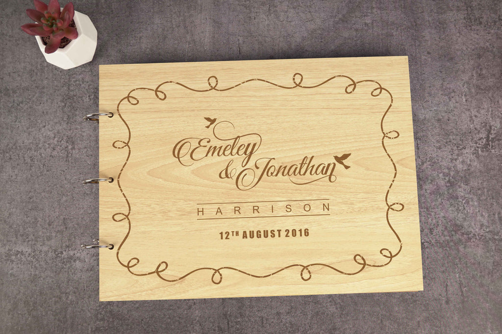 Darling Souvenir Personalized Engraved Laser Cut Wedding Guest Book Wooden Cover Sign-in Book Registry Guestbook Scrapbook-WG