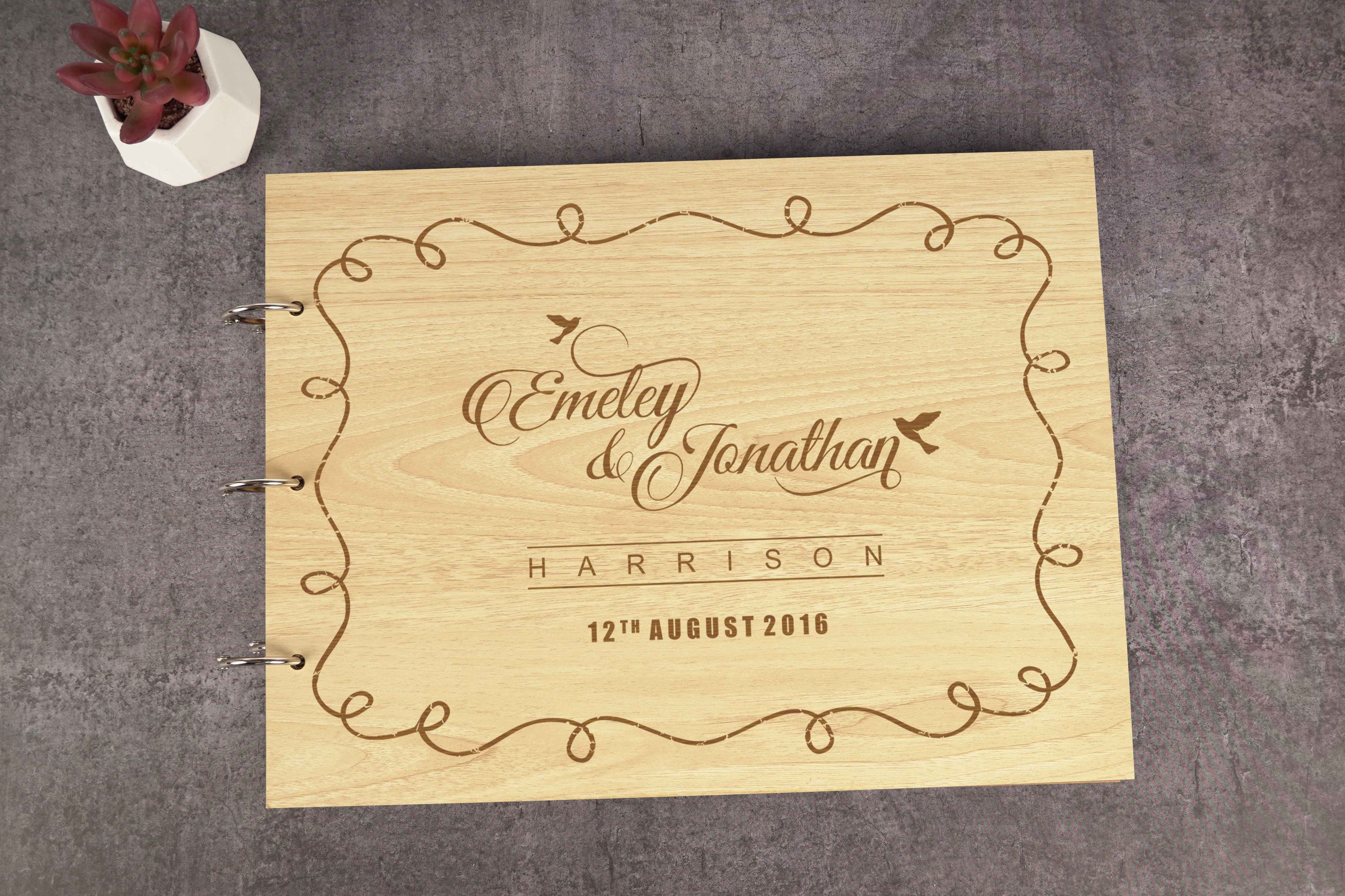Darling Souvenir Personalized Engraved Laser Cut Wedding Guest Book Wooden Cover Sign-in Book Registry Guestbook Scrapbook-WG