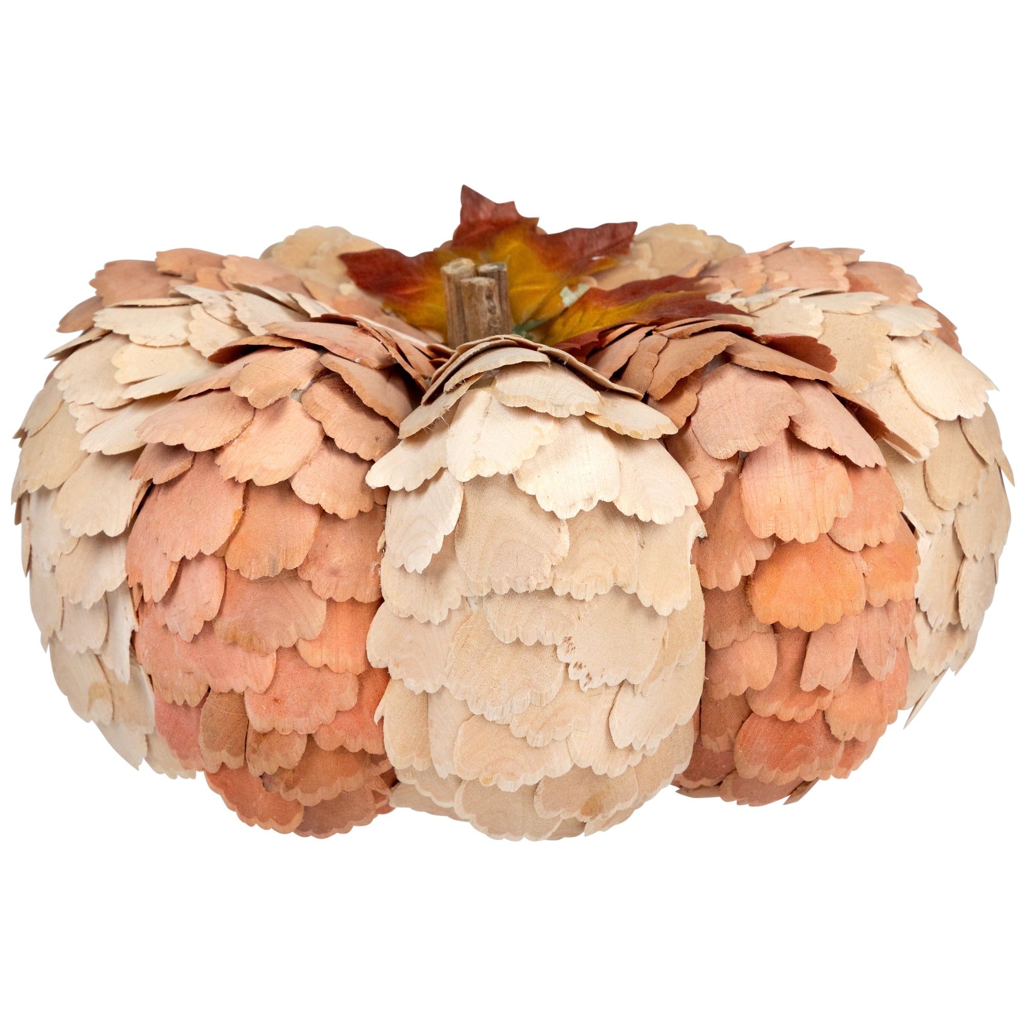Northlight Fall Harvest Layered Wooden Leaves Pumpkin - 10" - Beige and Orange