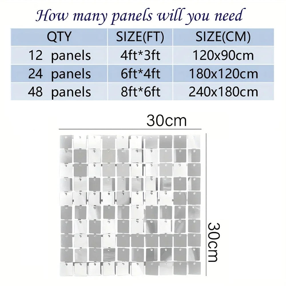 Black Shimmer Wall Backdrop 24PCS Sequin Panels for Wedding, Birthday, Graduation, Party Decorations