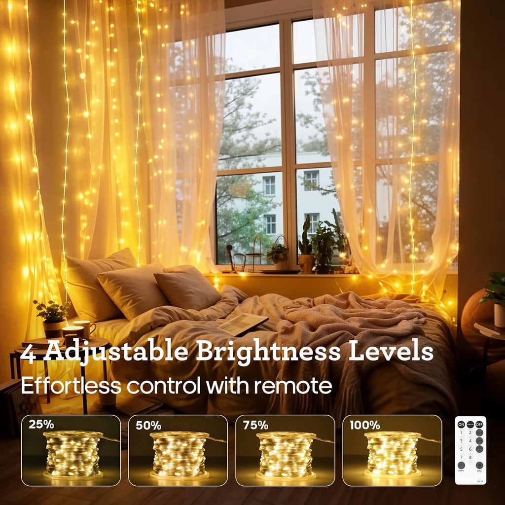 Twinkle Lights for Garden, 206FT 600LED Outdoor String Lights, Plug in, Waterproof, 8 Modes, Timing and Memory, for Party, Festival, Backyard, Christmas Lights - Warm White
