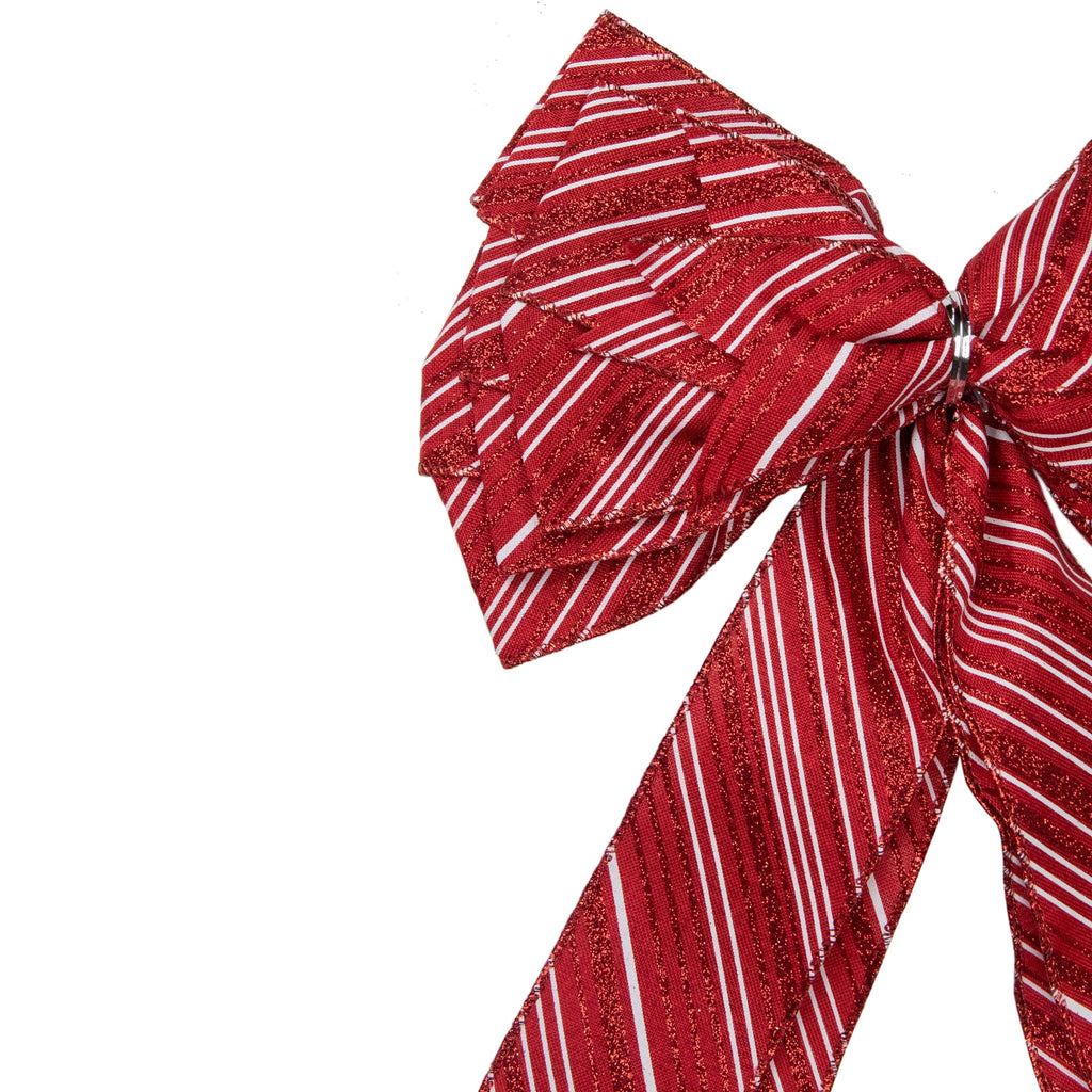 Northlight 48" x 10" Red and White Striped 16 Loop Christmas Bow Decoration