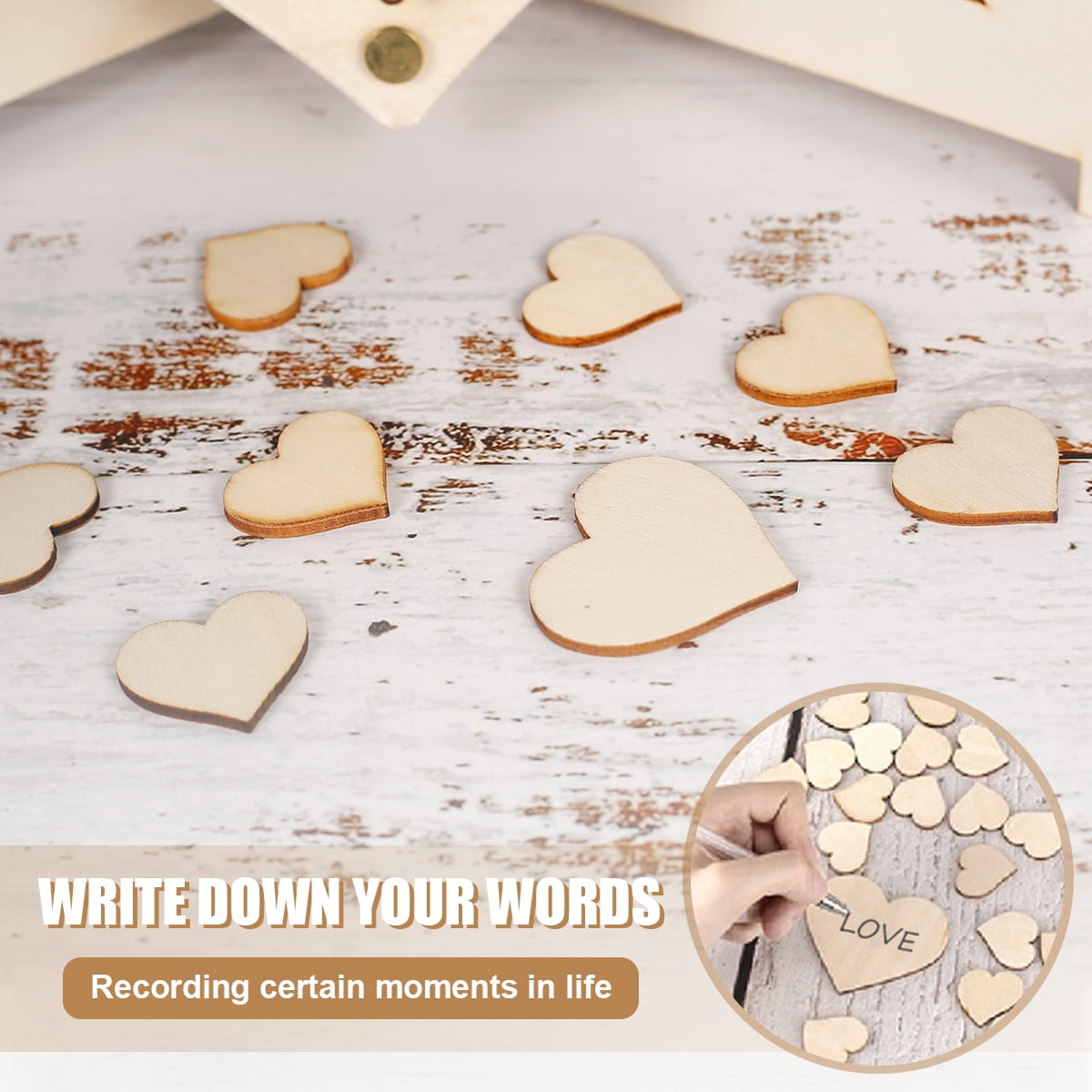 Keyohome Wedding Guest Book Kit Wooden Heart Shape Guest Book Drop Box for Wedding and Anniversary