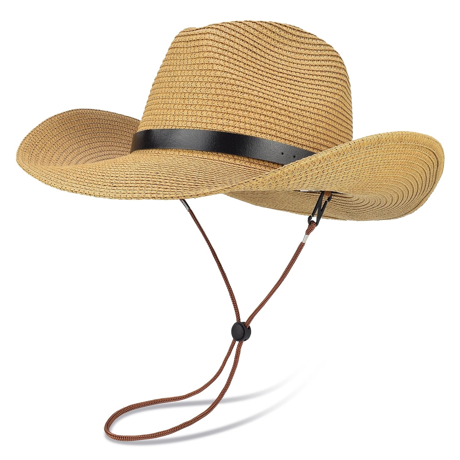(2 pack) EINSKEY Straw Cowboy Hats for Men, Western Cowgirl Hat Women Wide Brim Fedora for Beach,Khaki