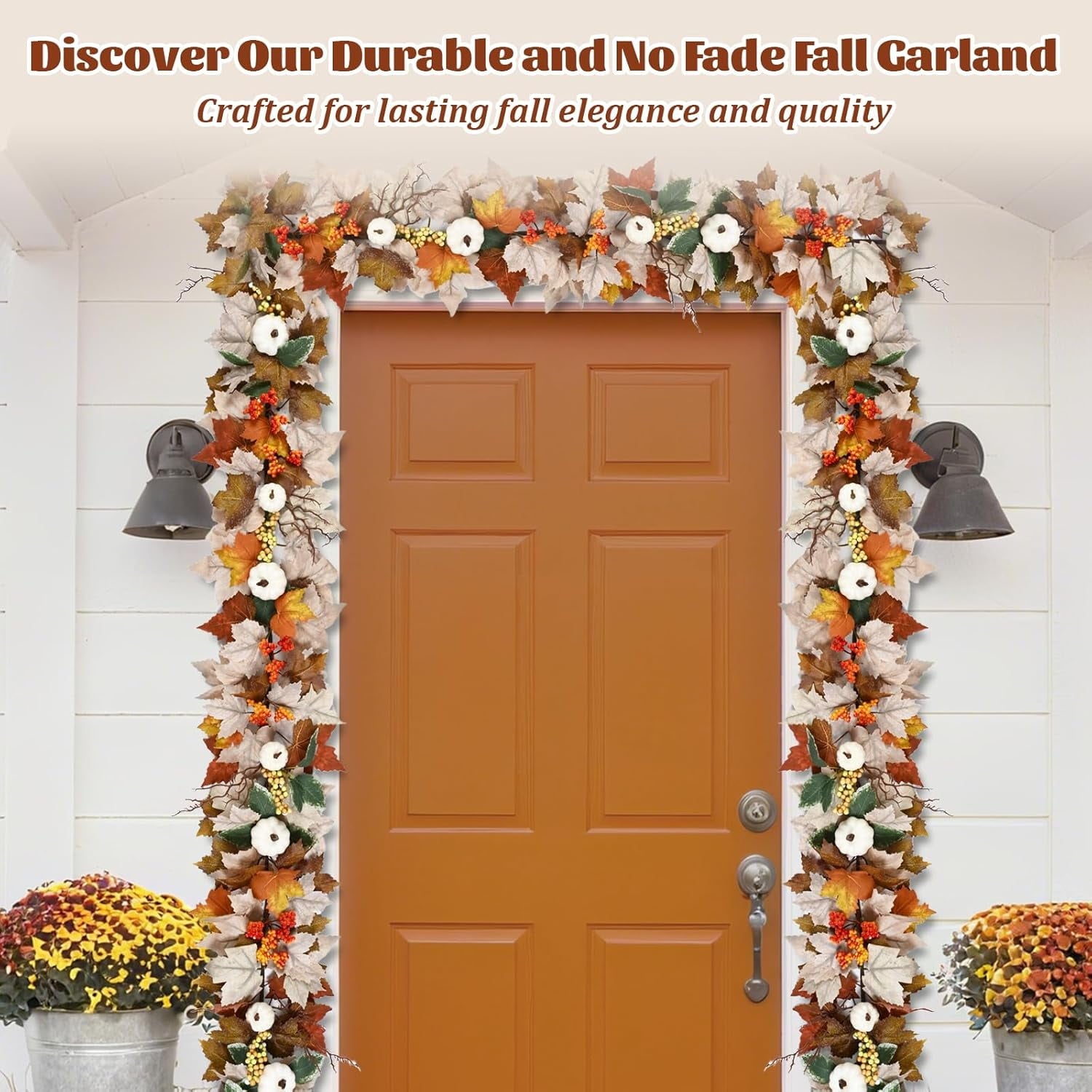 Yastouay 5.9Ft Fall Garland Maple Leaf,Hanging Autumn Fake Vine With Pumpkins And Berries For Fall Thanksgiving Wedding Home Decor