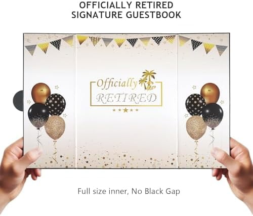 Retirement Guest Book Party Decorations, Black Gold Officially Retired Alternative Signature Card for Men Women Happy Retirement Gifts Signature Board for Retirement Farewell Keepsake Supplies