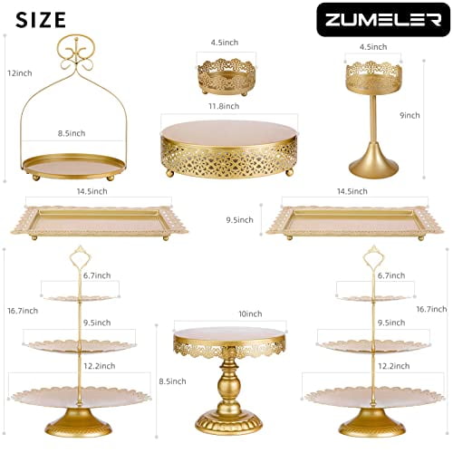 ZUMELER 9Pcs Metal Cake Stands Round Cake Stands Candy Fruit Display Plate Cupcake Serving Tower for Wedding Birthday Party Celebration Home Decoration,gold